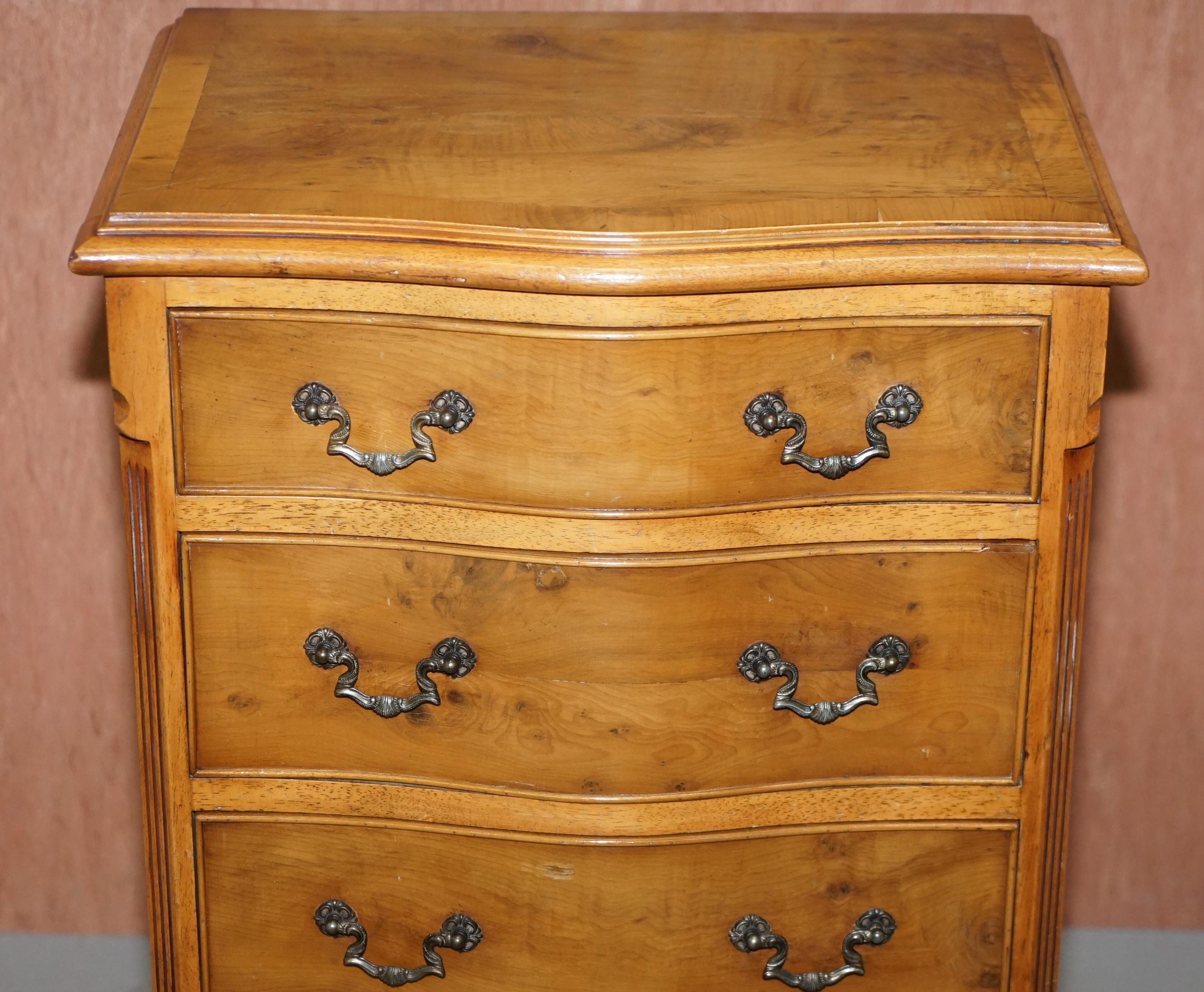 English Stunning Burr Walnut Chest of Drawers or Lovely Lamp End Wine Bedside Table