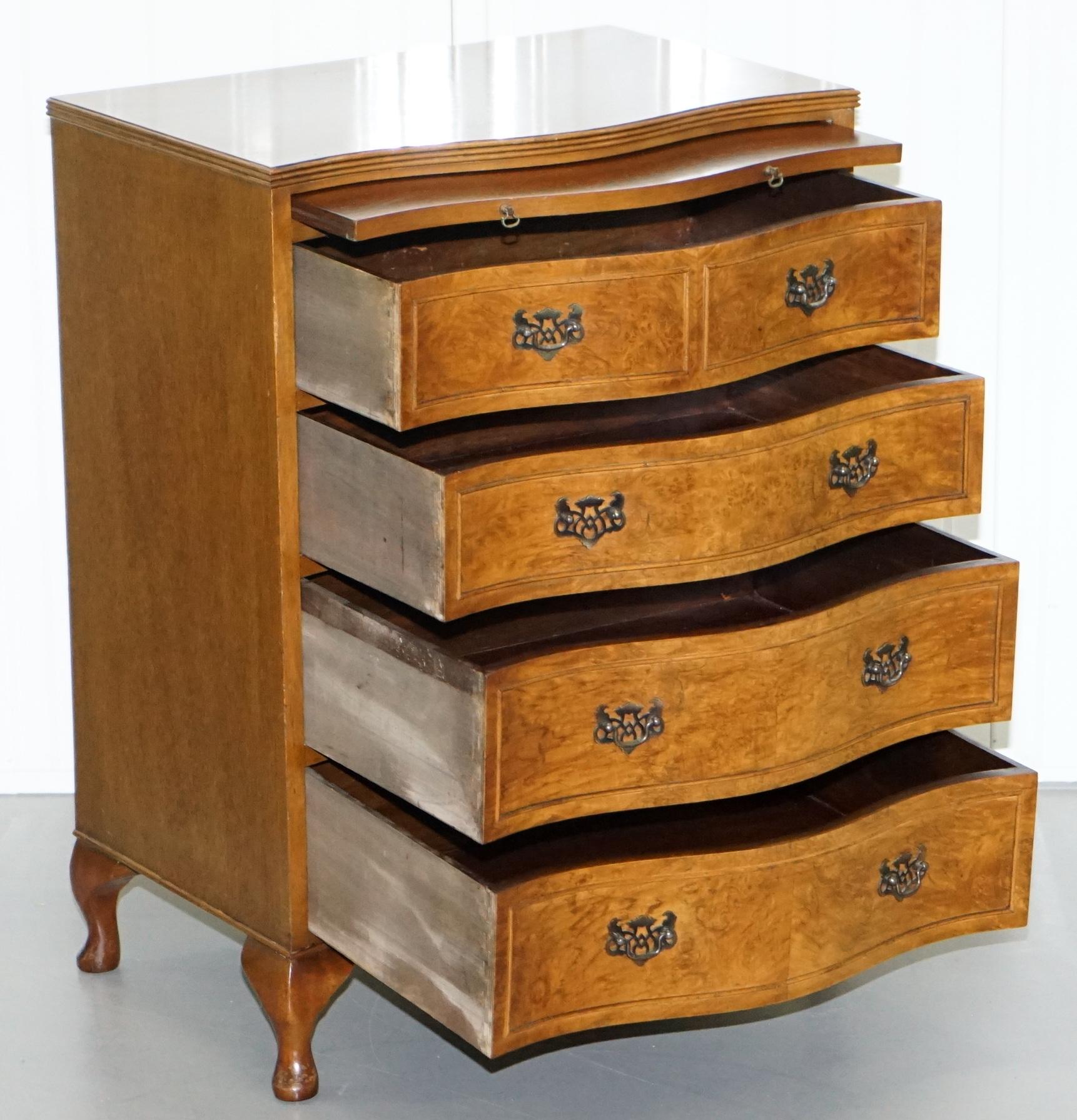 Stunning Burr Walnut Chest of Drawers with Butlers Serving Tray Large Side Table 6
