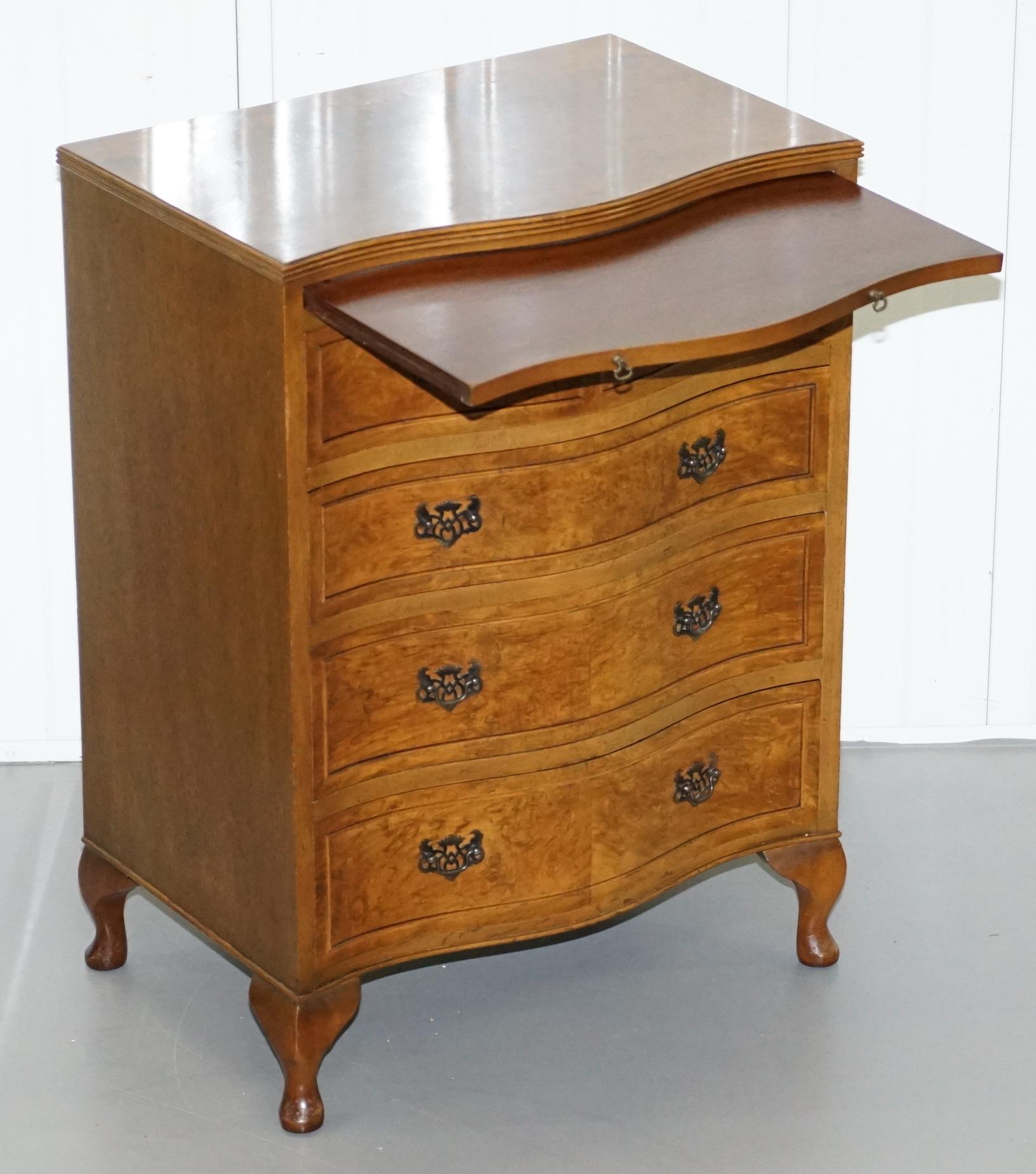 Stunning Burr Walnut Chest of Drawers with Butlers Serving Tray Large Side Table 8