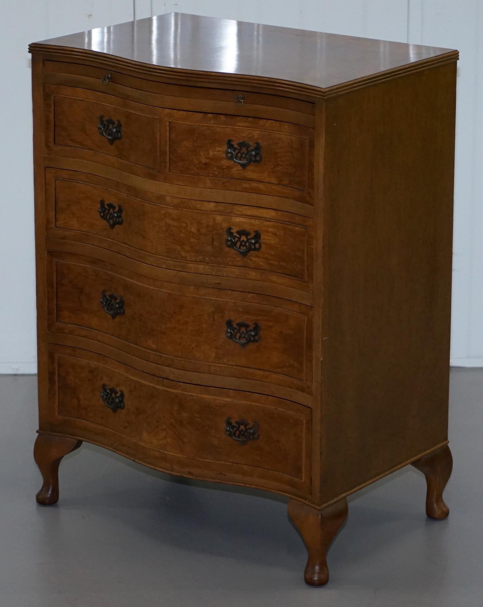 Modern Stunning Burr Walnut Chest of Drawers with Butlers Serving Tray Large Side Table