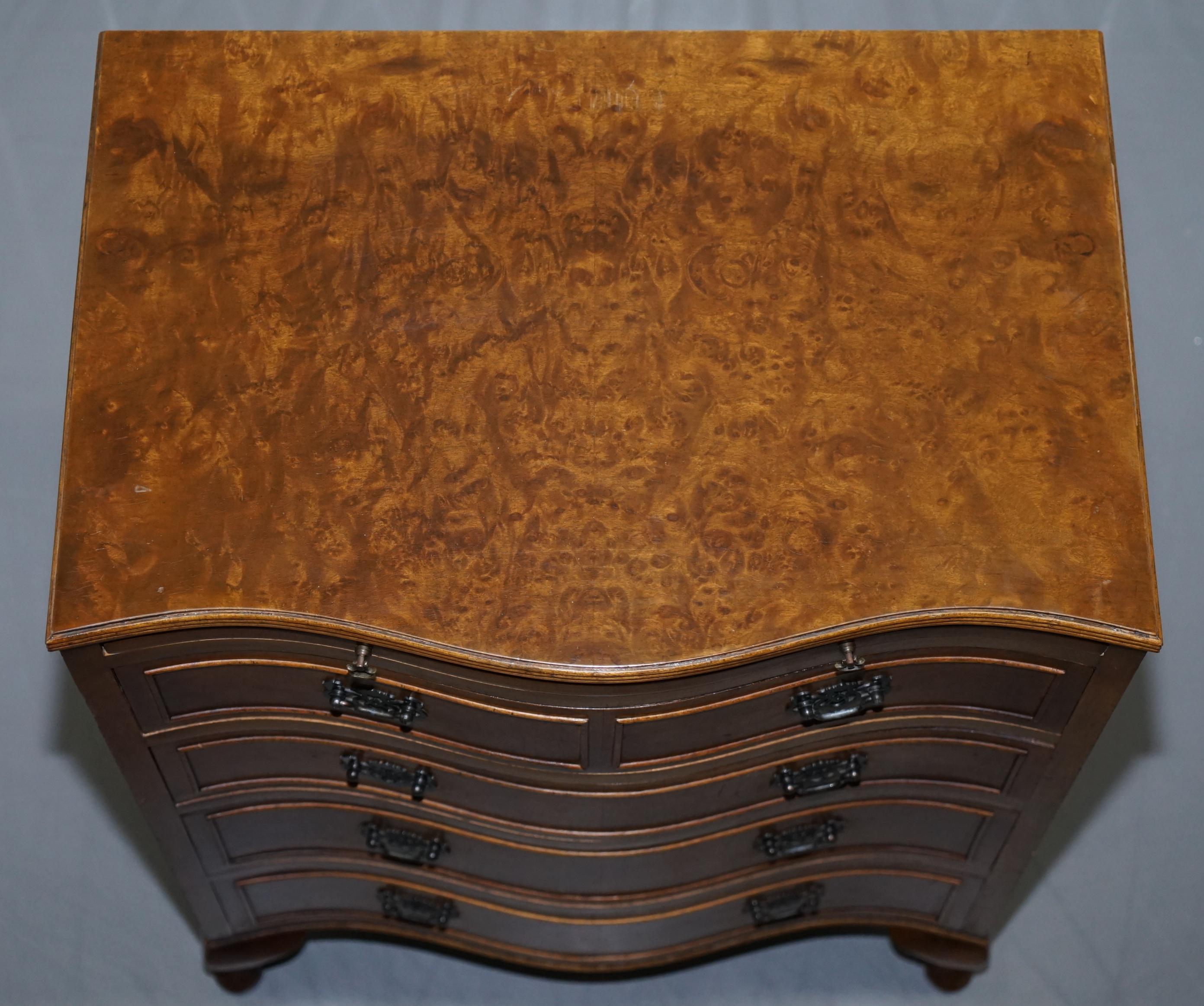 English Stunning Burr Walnut Chest of Drawers with Butlers Serving Tray Large Side Table