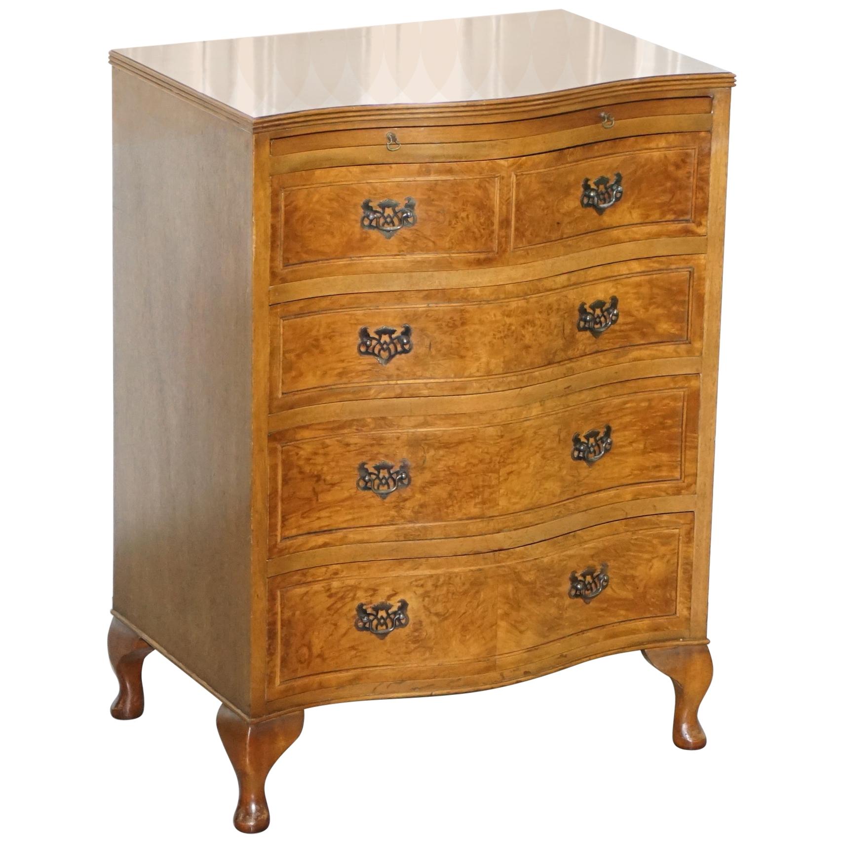 Stunning Burr Walnut Chest of Drawers with Butlers Serving Tray Large Side Table