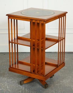 STUNNiNG BURR WALNUT GREEN LEATHER TOP REVOLVING BOOKCASE MADE BY BEVAN FUNNELL