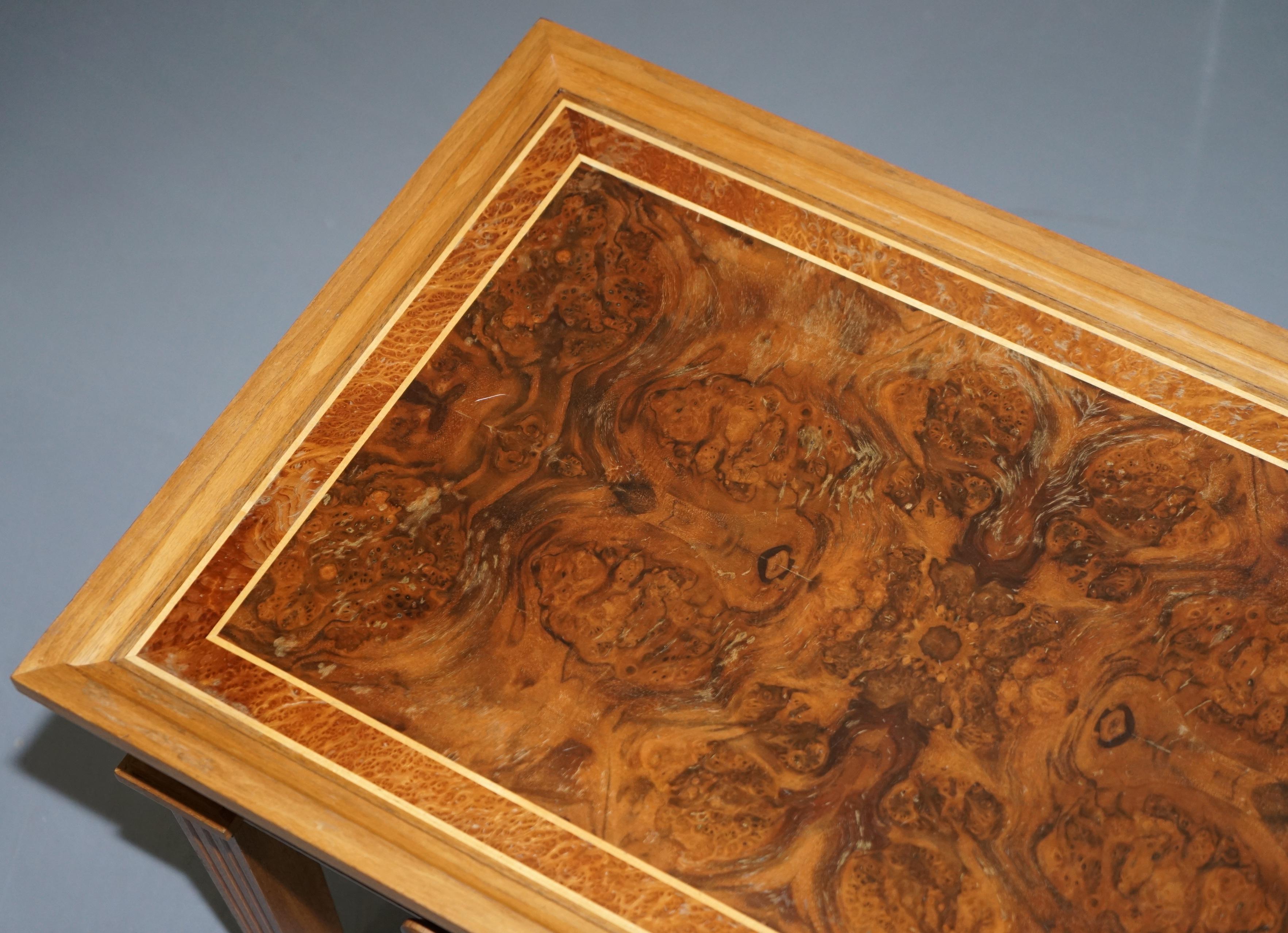 Hand-Crafted Stunning Burr Walnut Kidney Desk Built in Bookcase Shelf Brown Leather Surface