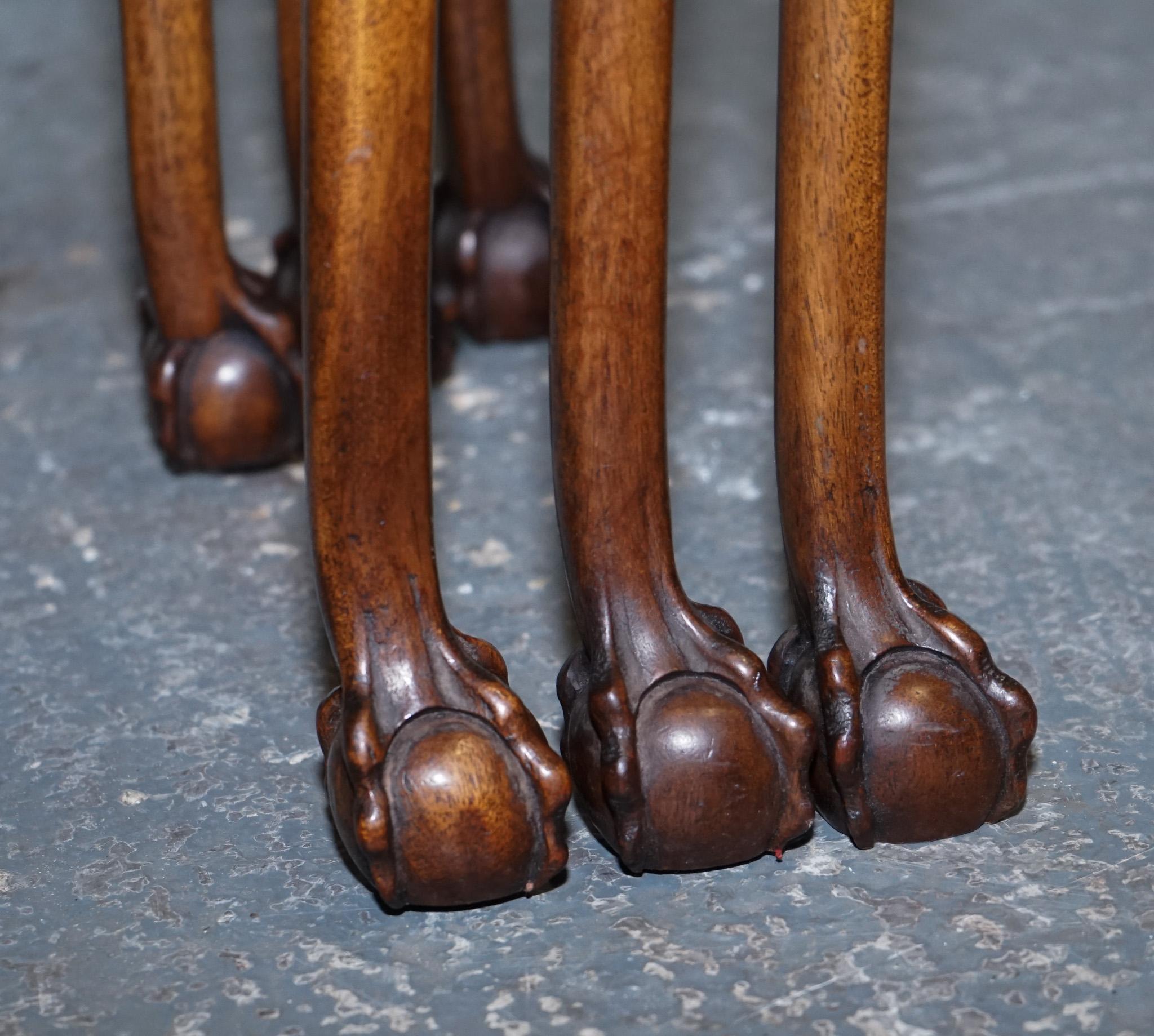 20th Century STUNNiNG BURR WALNUT NEST OF  THREE TABLES CARVED CLAW & BALL FEET For Sale