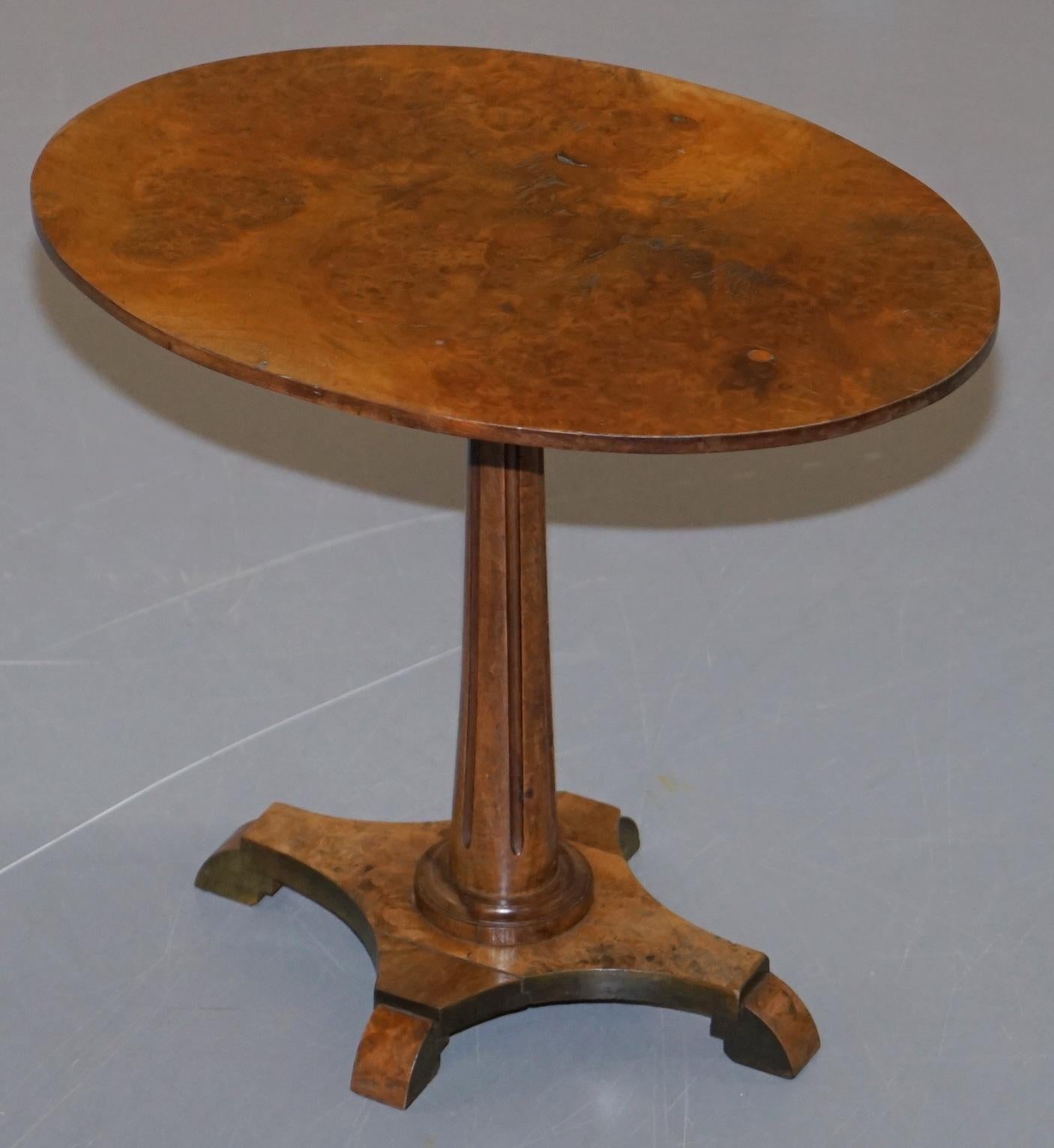 Victorian Stunning Burr Walnut Oval Side End Lamp Wine Table Very Decorative Timber Patina