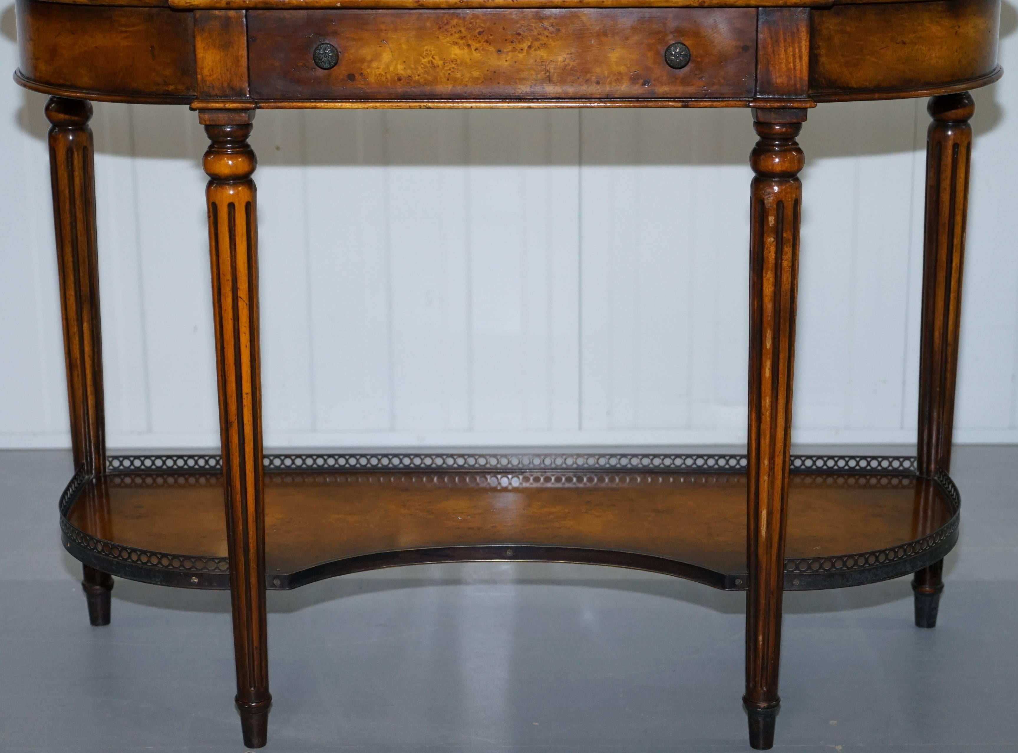 Stunning Burr Walnut Theodore Alexander Console Table with Single Drawers 3