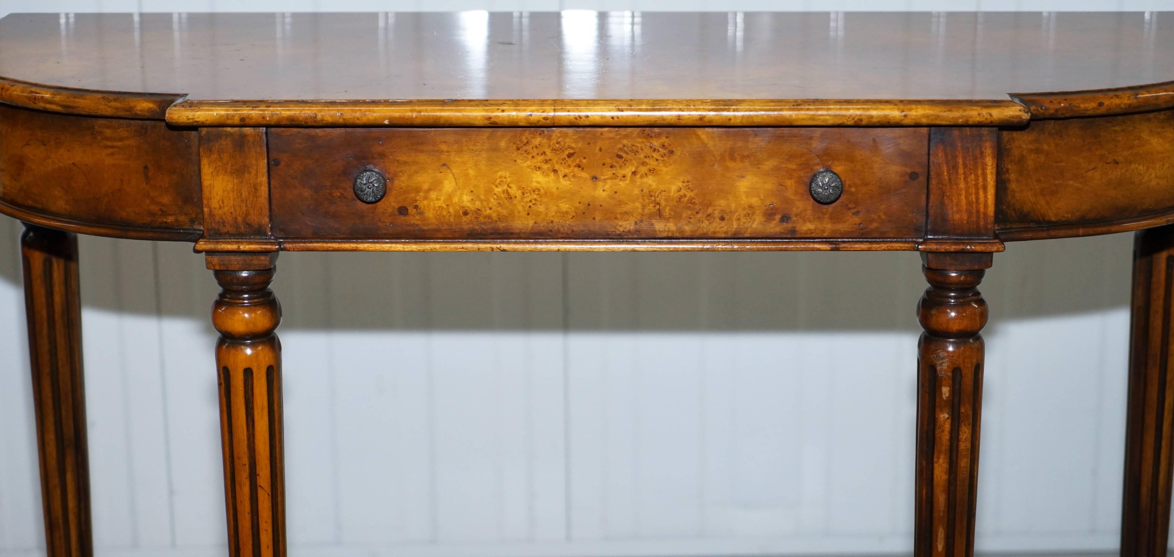 20th Century Stunning Burr Walnut Theodore Alexander Console Table with Single Drawers
