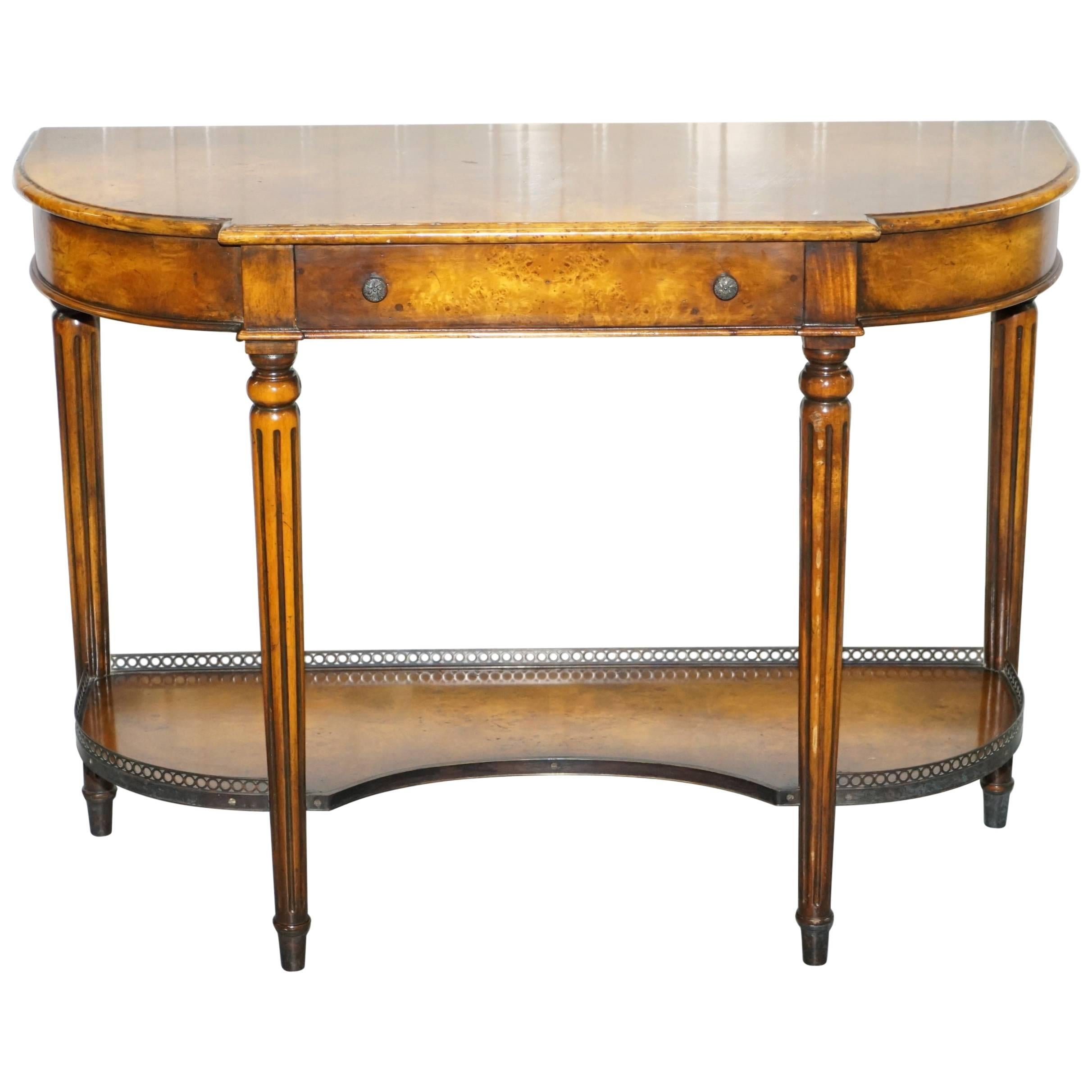 Stunning Burr Walnut Theodore Alexander Console Table with Single Drawers
