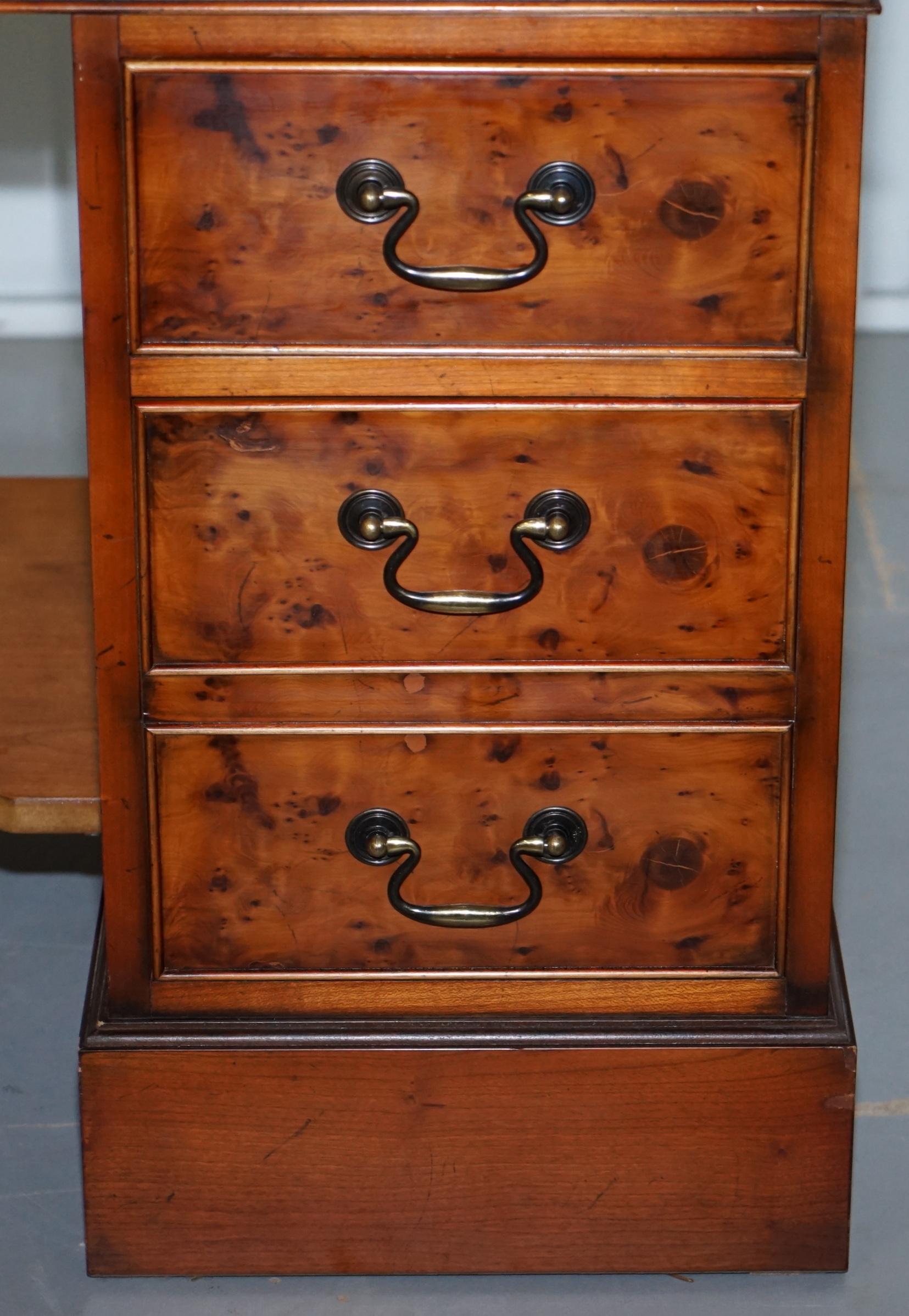 Stunning Burr Walnut Twin Pedestal Partner Desks with Additional Sliding Shelf 3