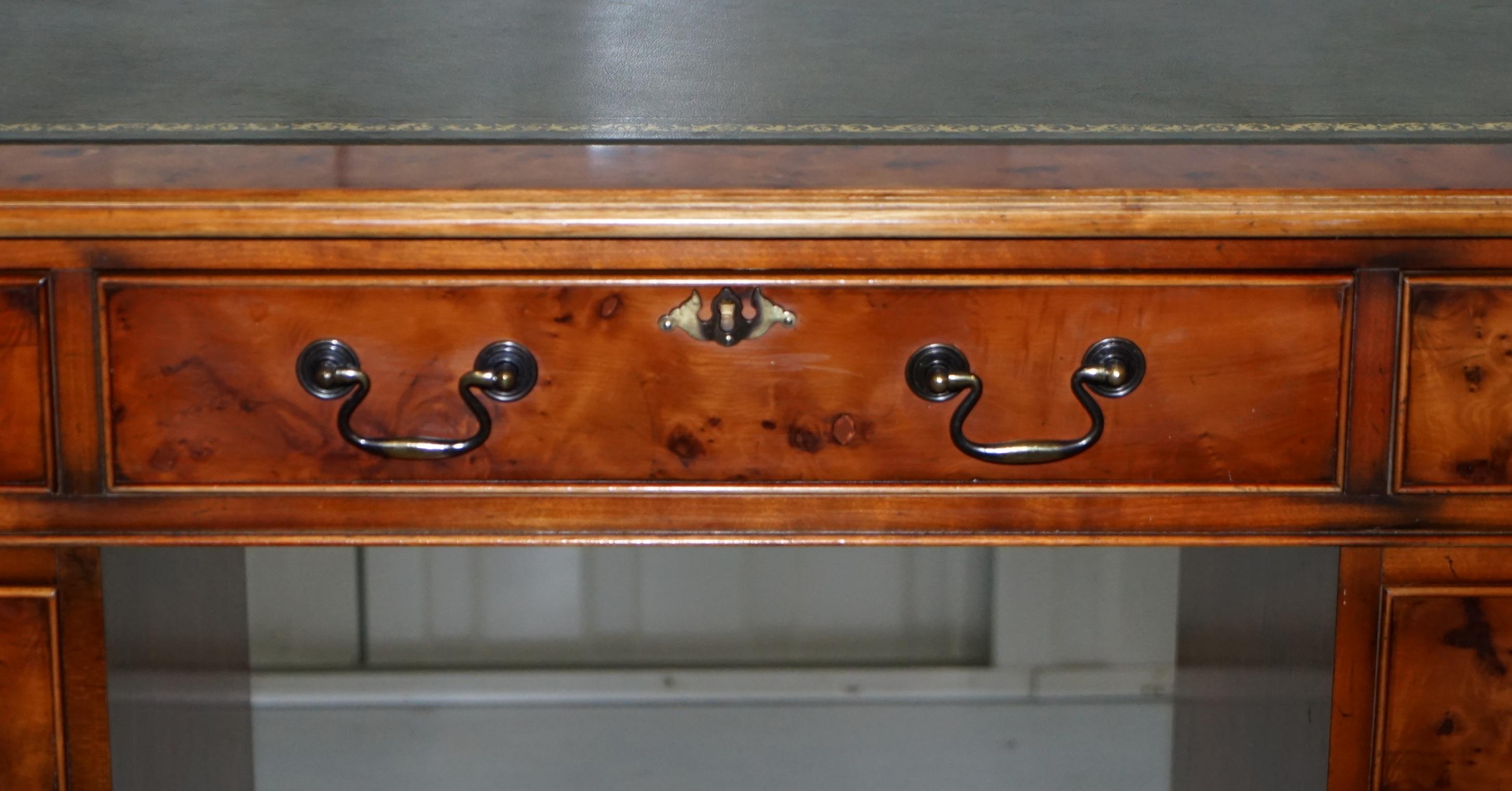 Stunning Burr Walnut Twin Pedestal Partner Desks with Additional Sliding Shelf 4