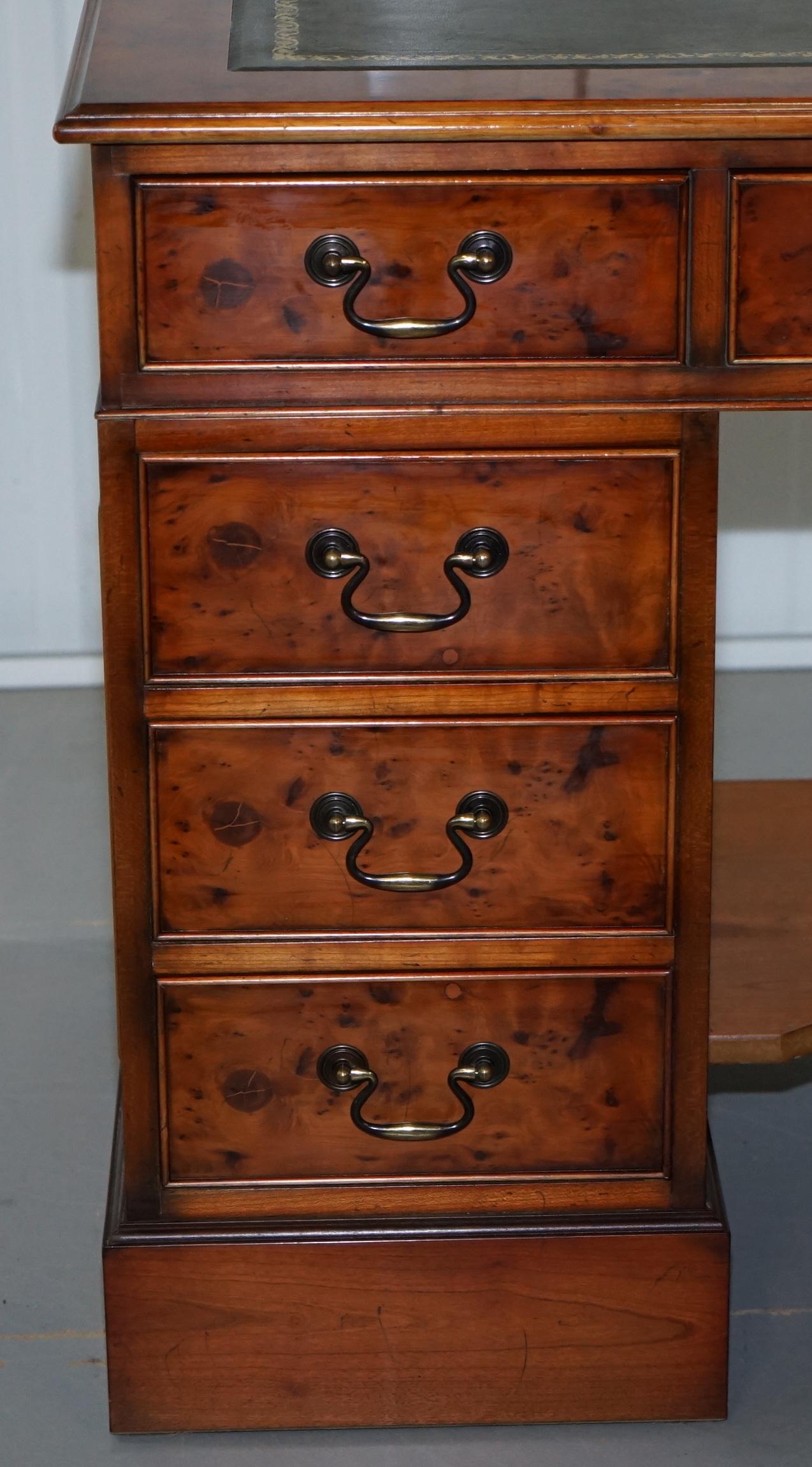 Stunning Burr Walnut Twin Pedestal Partner Desks with Additional Sliding Shelf 5