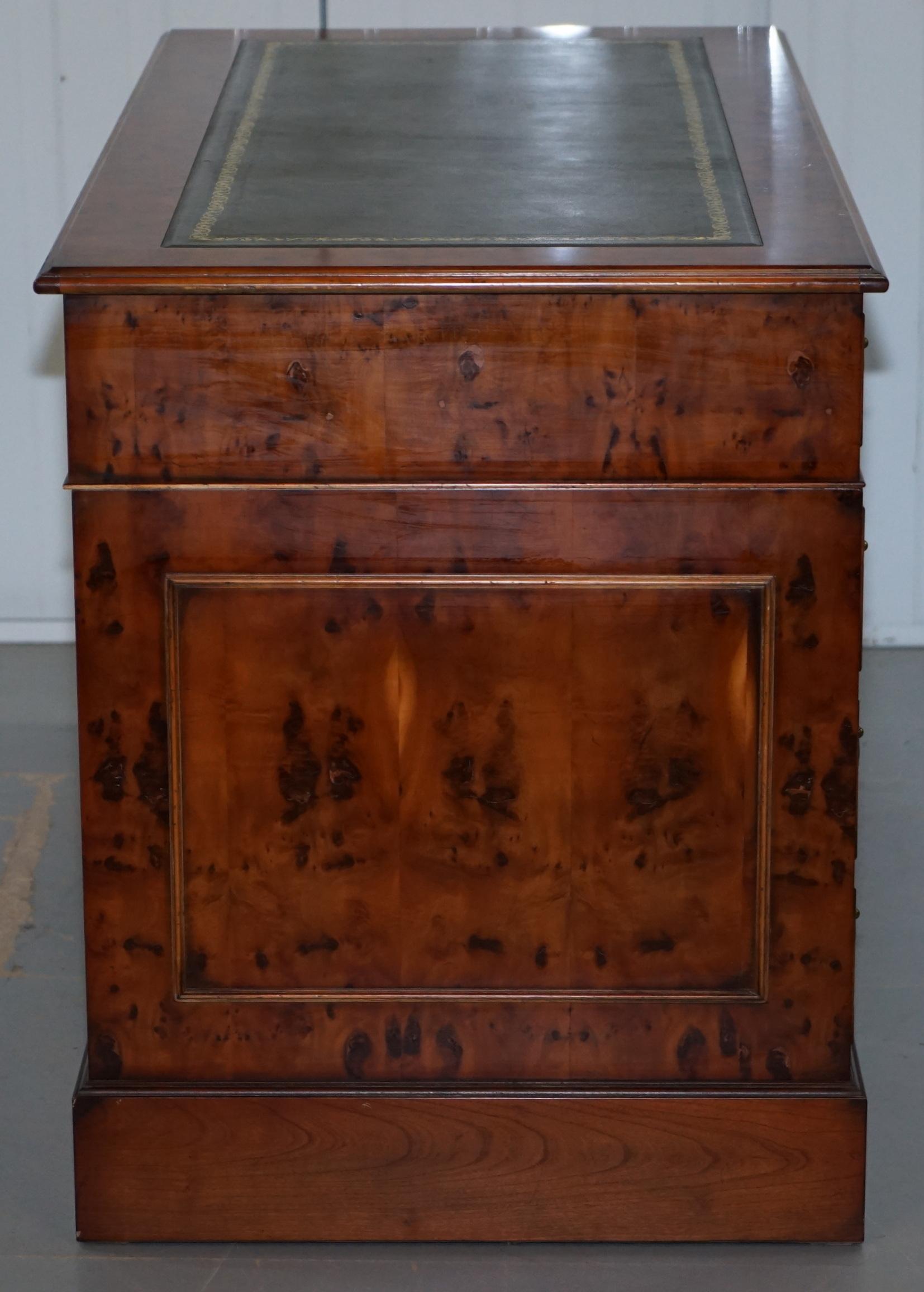 Stunning Burr Walnut Twin Pedestal Partner Desks with Additional Sliding Shelf 7