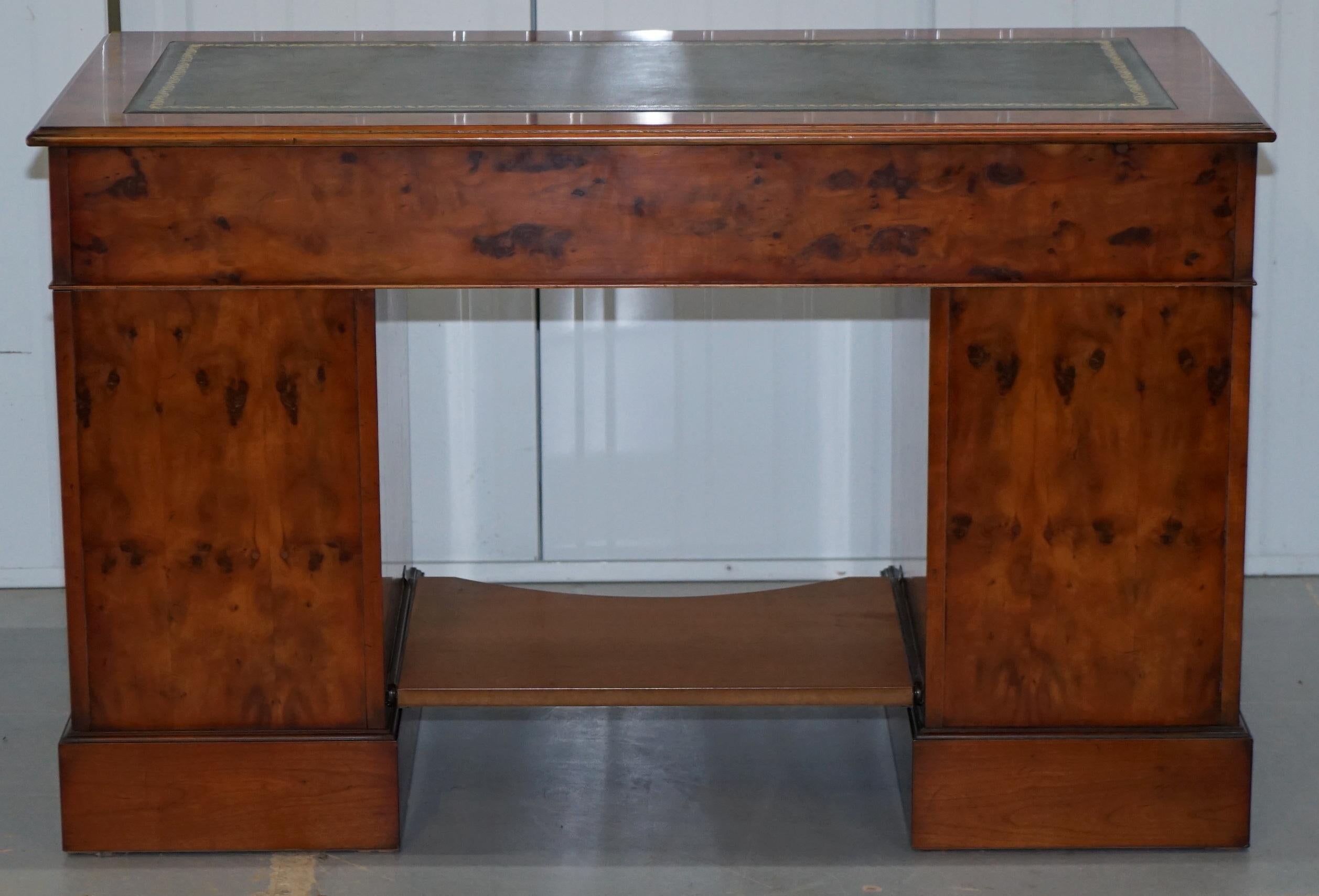 Stunning Burr Walnut Twin Pedestal Partner Desks with Additional Sliding Shelf 8