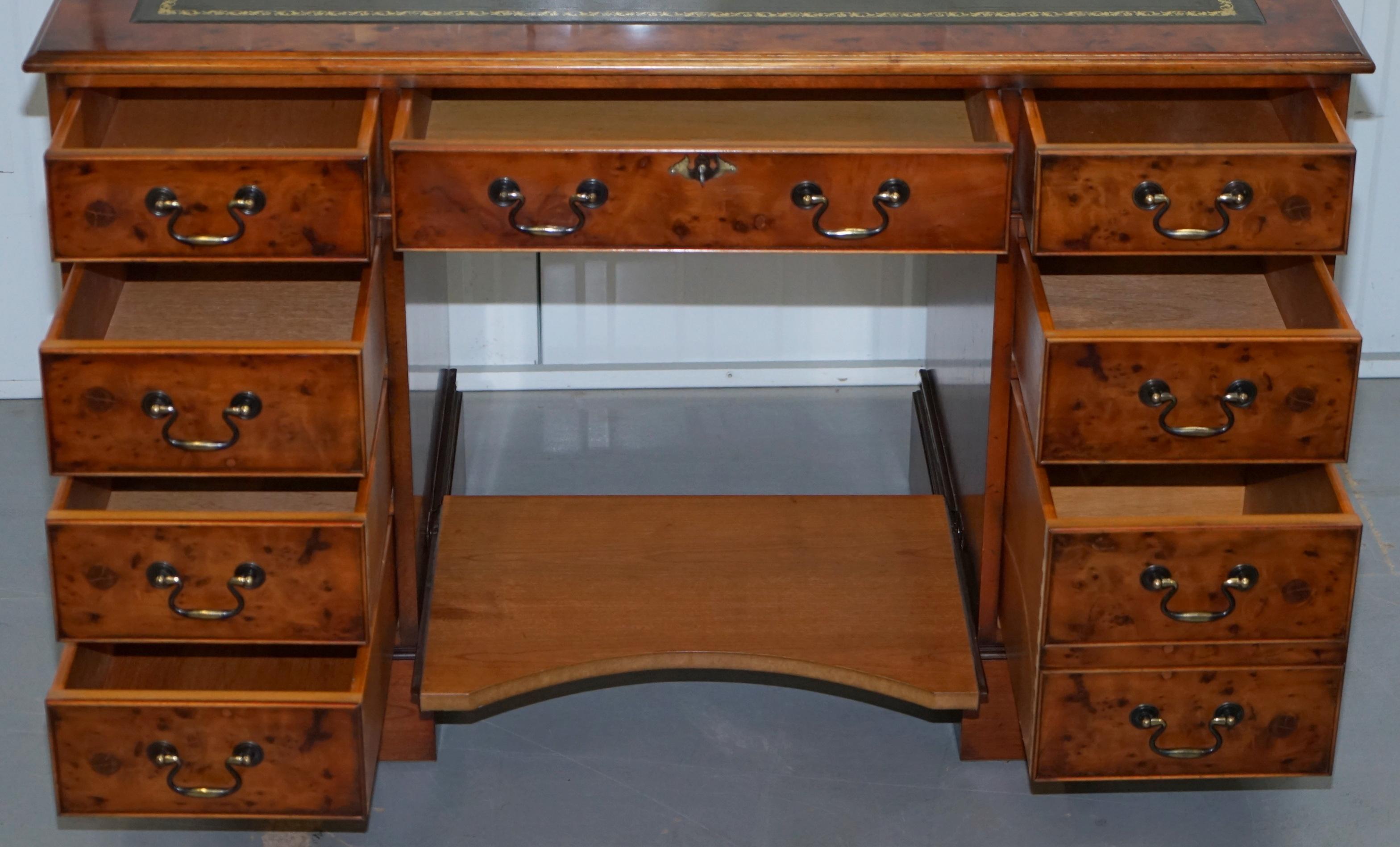 Stunning Burr Walnut Twin Pedestal Partner Desks with Additional Sliding Shelf 10