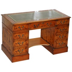 Vintage Stunning Burr Walnut Twin Pedestal Partner Desks with Additional Sliding Shelf