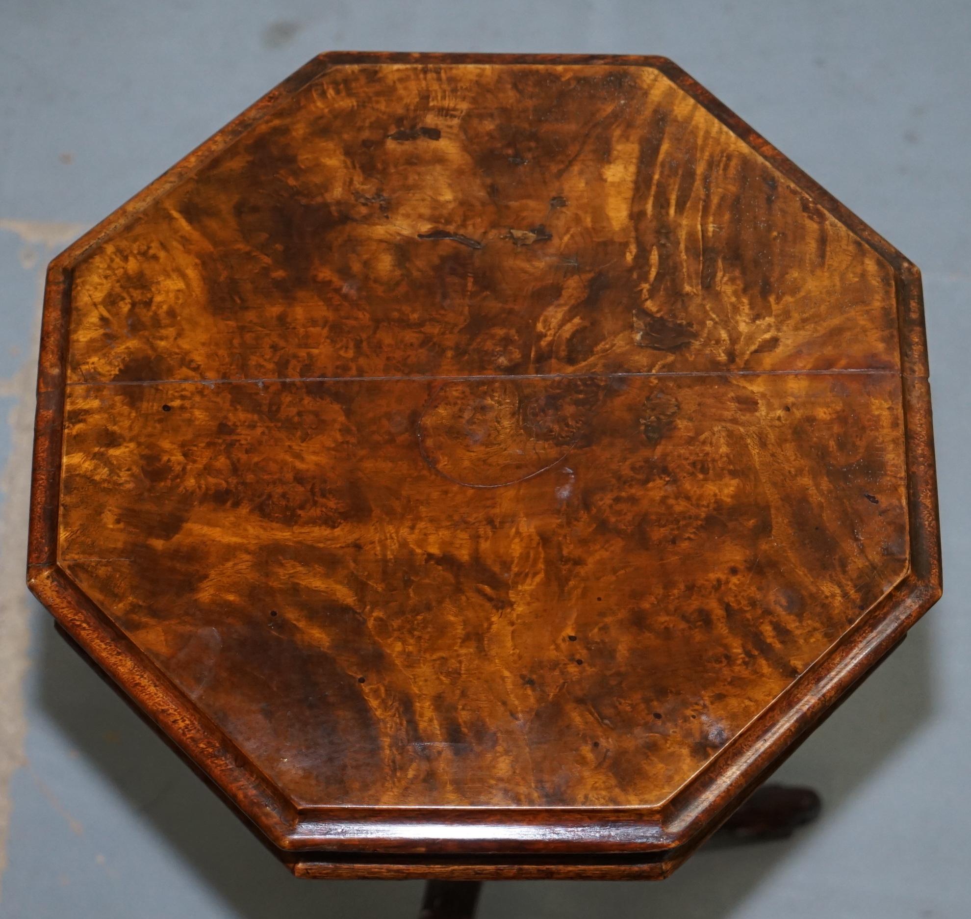 We are delighted to offer for sale this lovely hand made Victorian sewing or work box in burr walnut

A very good looking and well made piece, the octagonal top is feature, usually these have much simpler formations, the burr walnut is nicely cur