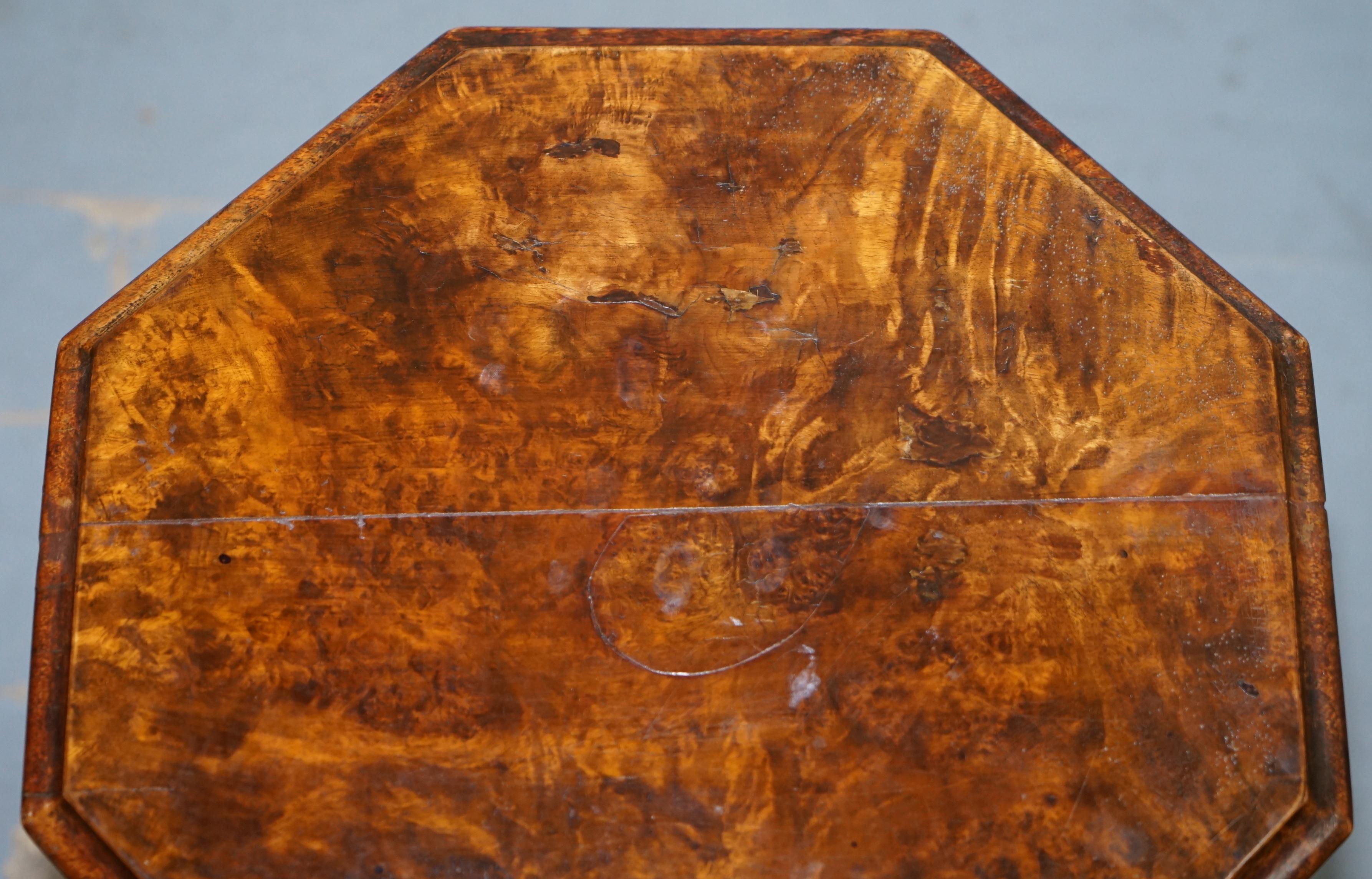 English Stunning Burr Walnut Victorian Sewing or Work Box Great as Side Lamp End Table