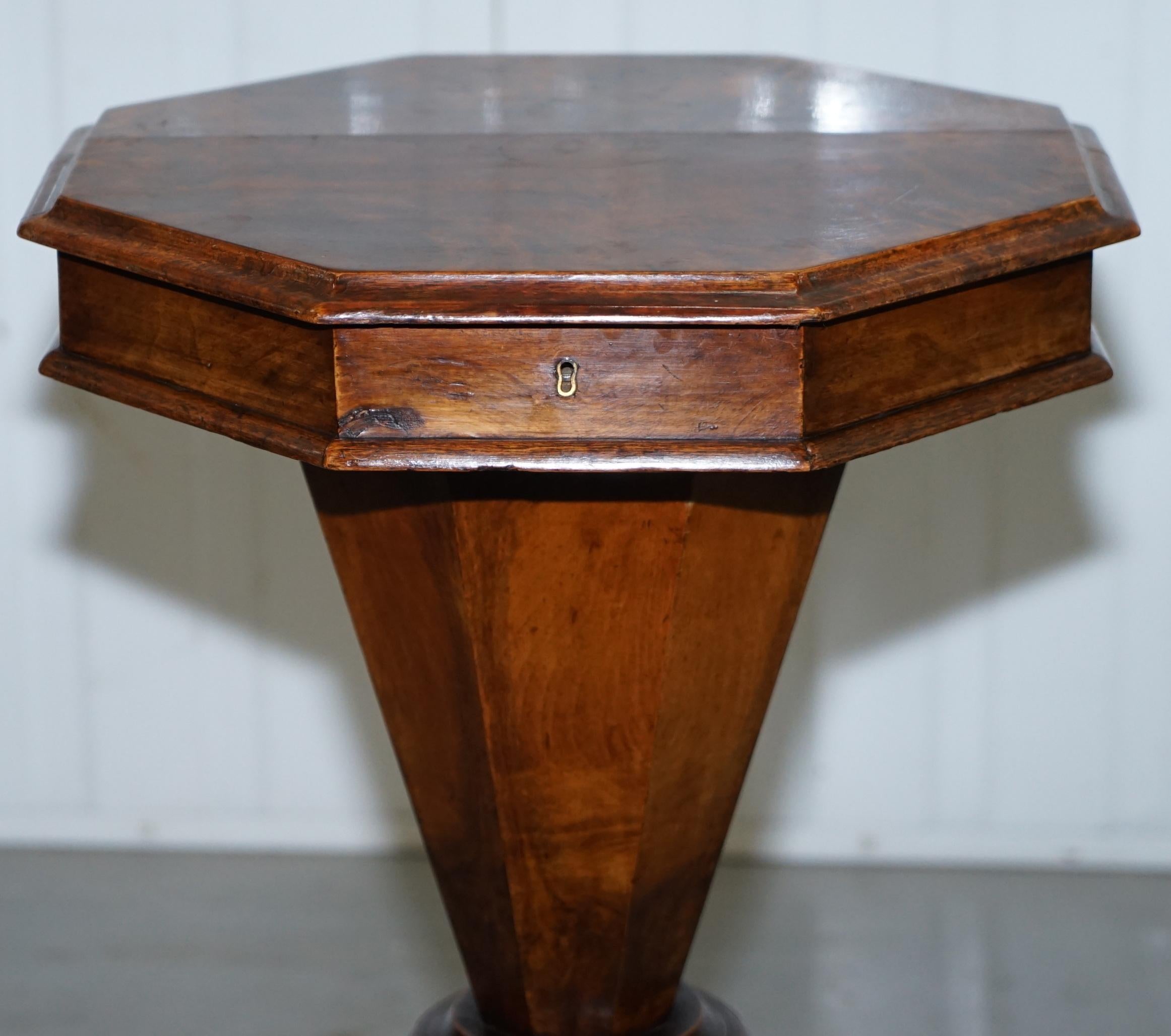 19th Century Stunning Burr Walnut Victorian Sewing or Work Box Great as Side Lamp End Table