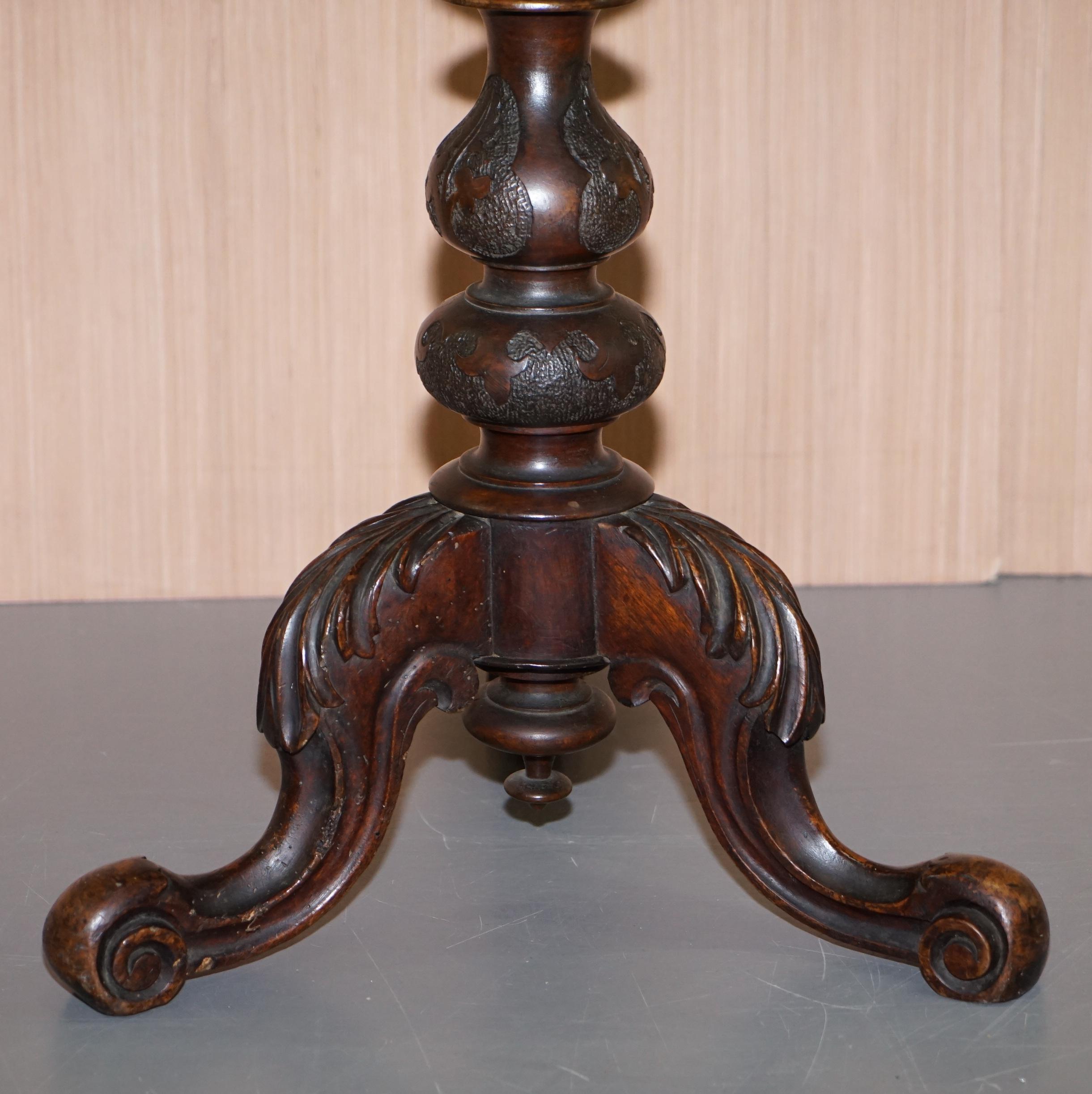Stunning Burr Walnut Victorian Sewing Table Heavily Carved All-Over Velvet Lined For Sale 5