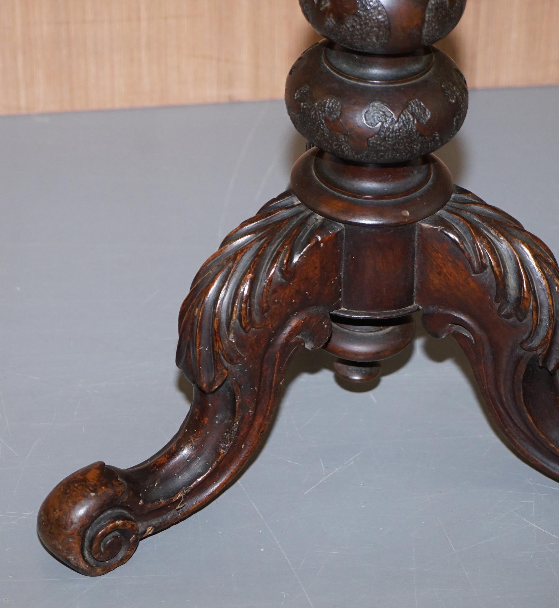 Stunning Burr Walnut Victorian Sewing Table Heavily Carved All-Over Velvet Lined For Sale 6