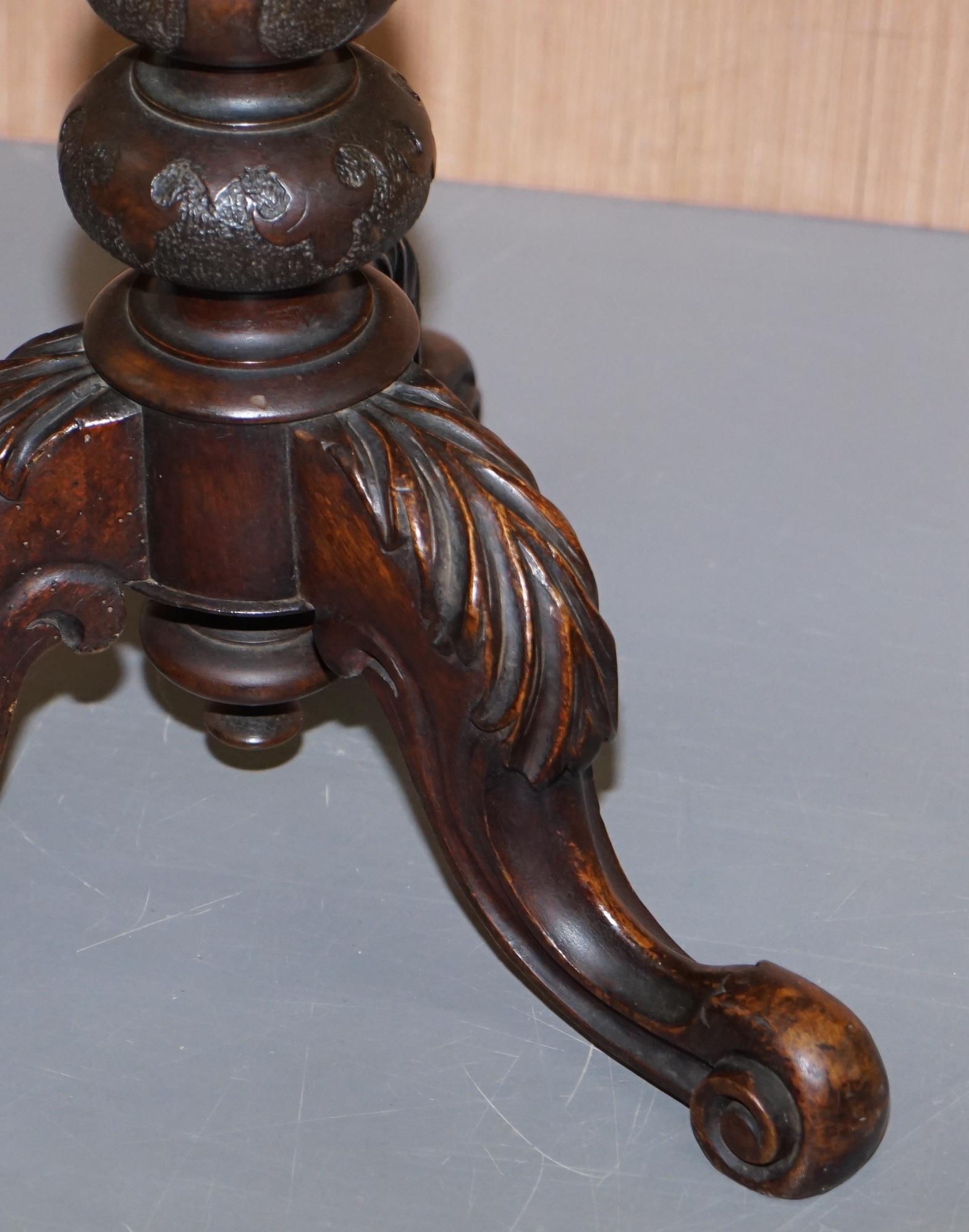 Stunning Burr Walnut Victorian Sewing Table Heavily Carved All-Over Velvet Lined For Sale 9