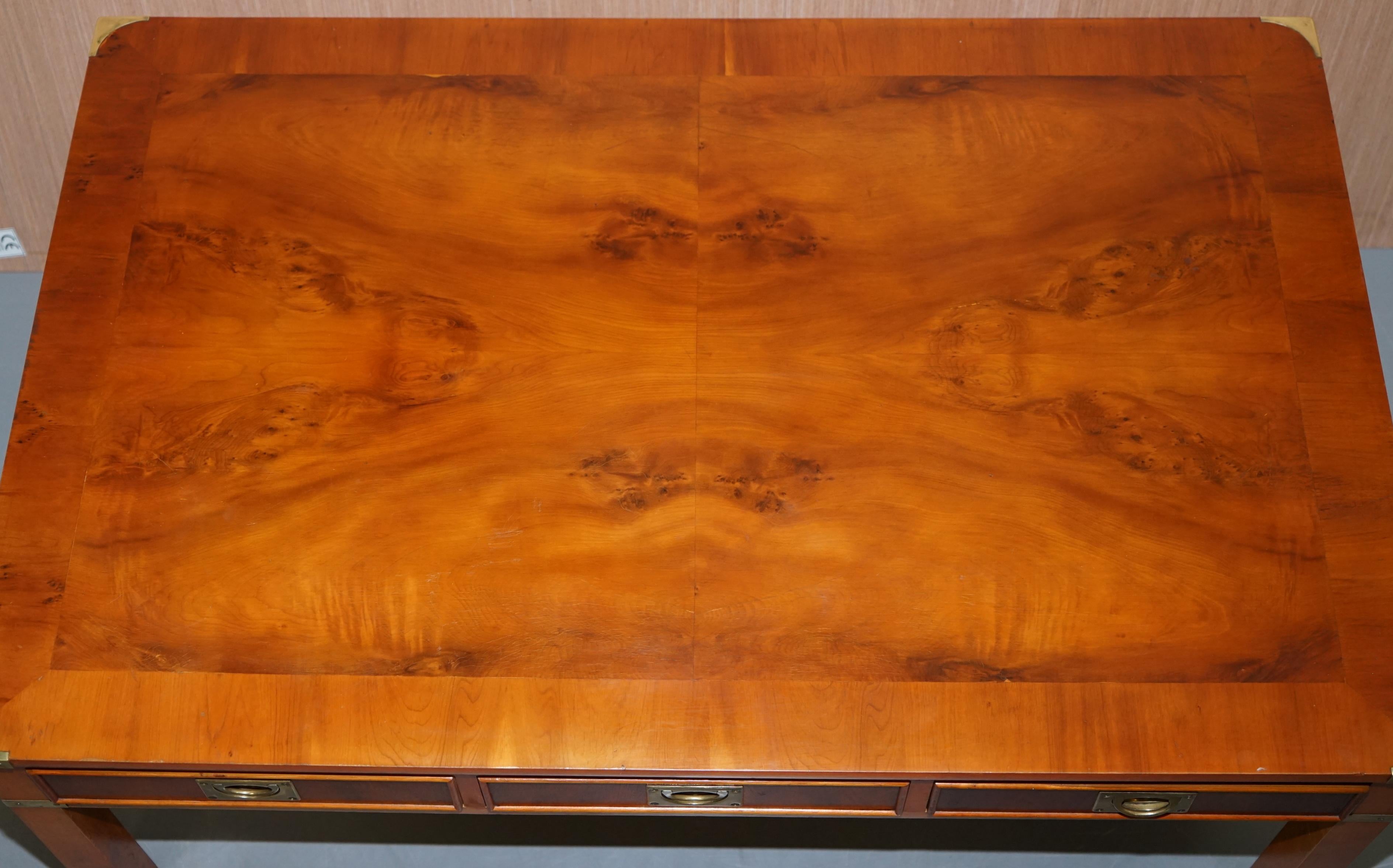 20th Century Stunning Burr Yew Harrods Kennedy Military Campaign Coffee Table 6 Drawers Total