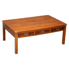 Stunning Burr Yew Harrods Kennedy Military Campaign Coffee Table 6 Drawers Total