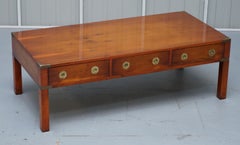 *Stunning Burr Yew Harrods Kennedy Military Campaign Coffee Table Three Drawers