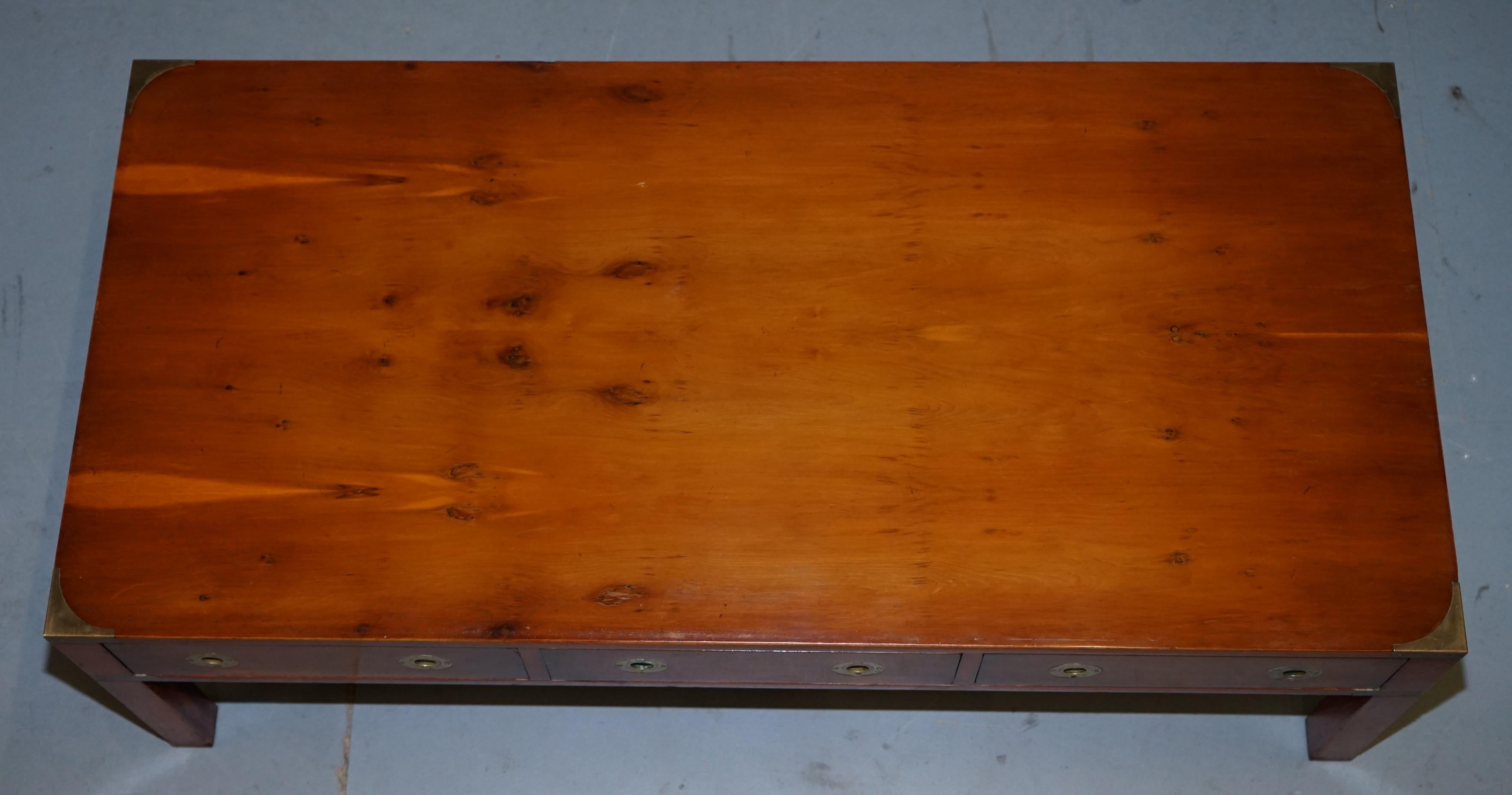 Hand-Crafted *Stunning Burr Yew Harrods Kennedy Military Campaign Coffee Table Three Drawers
