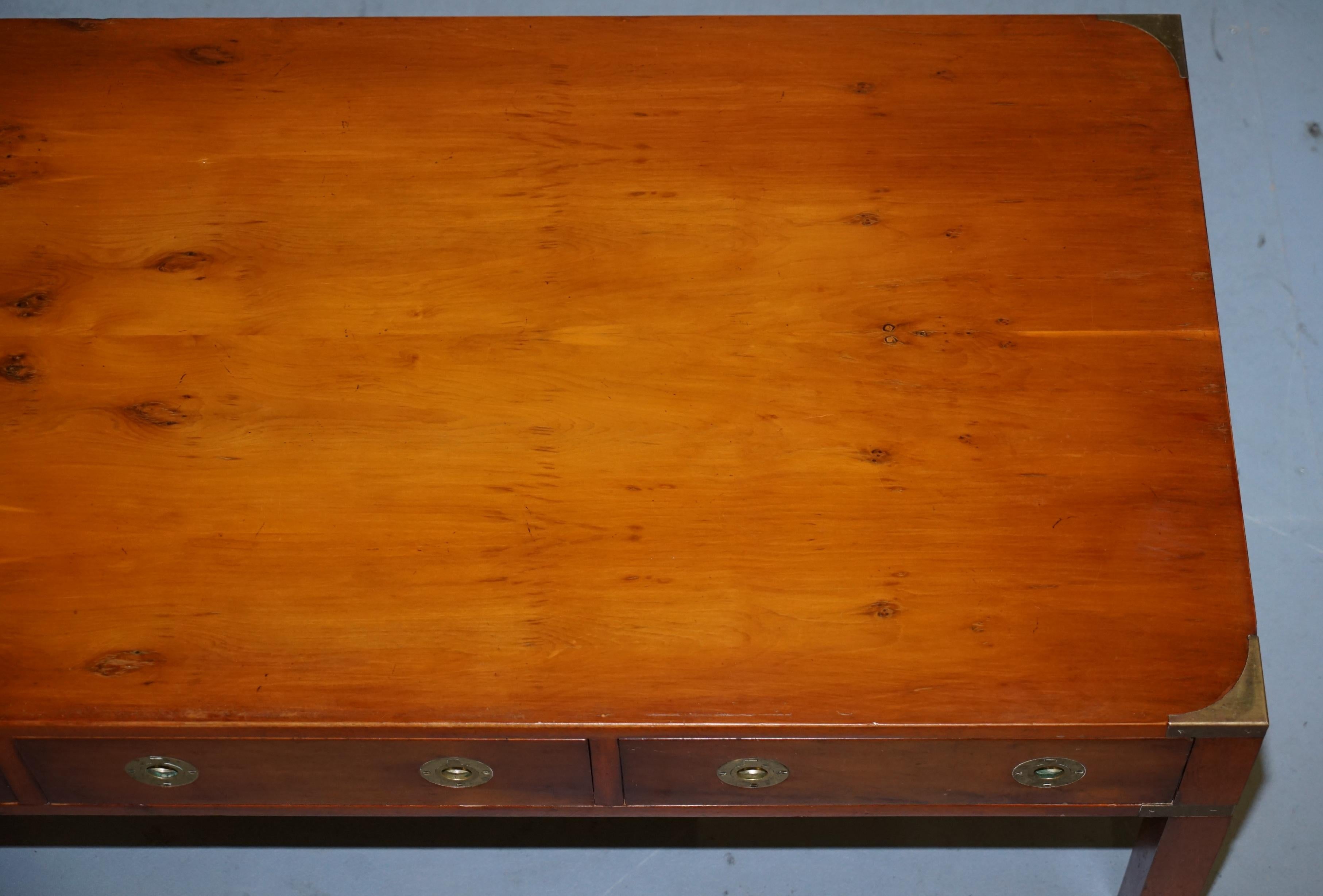 *Stunning Burr Yew Harrods Kennedy Military Campaign Coffee Table Three Drawers 1