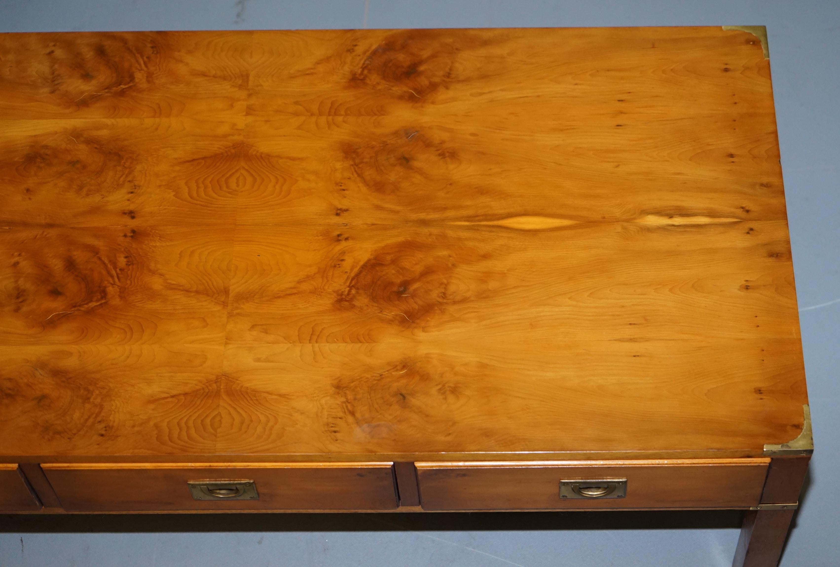 Stunning Burr Yew Harrods Kennedy Military Campaign Coffee Table Three Drawers 2
