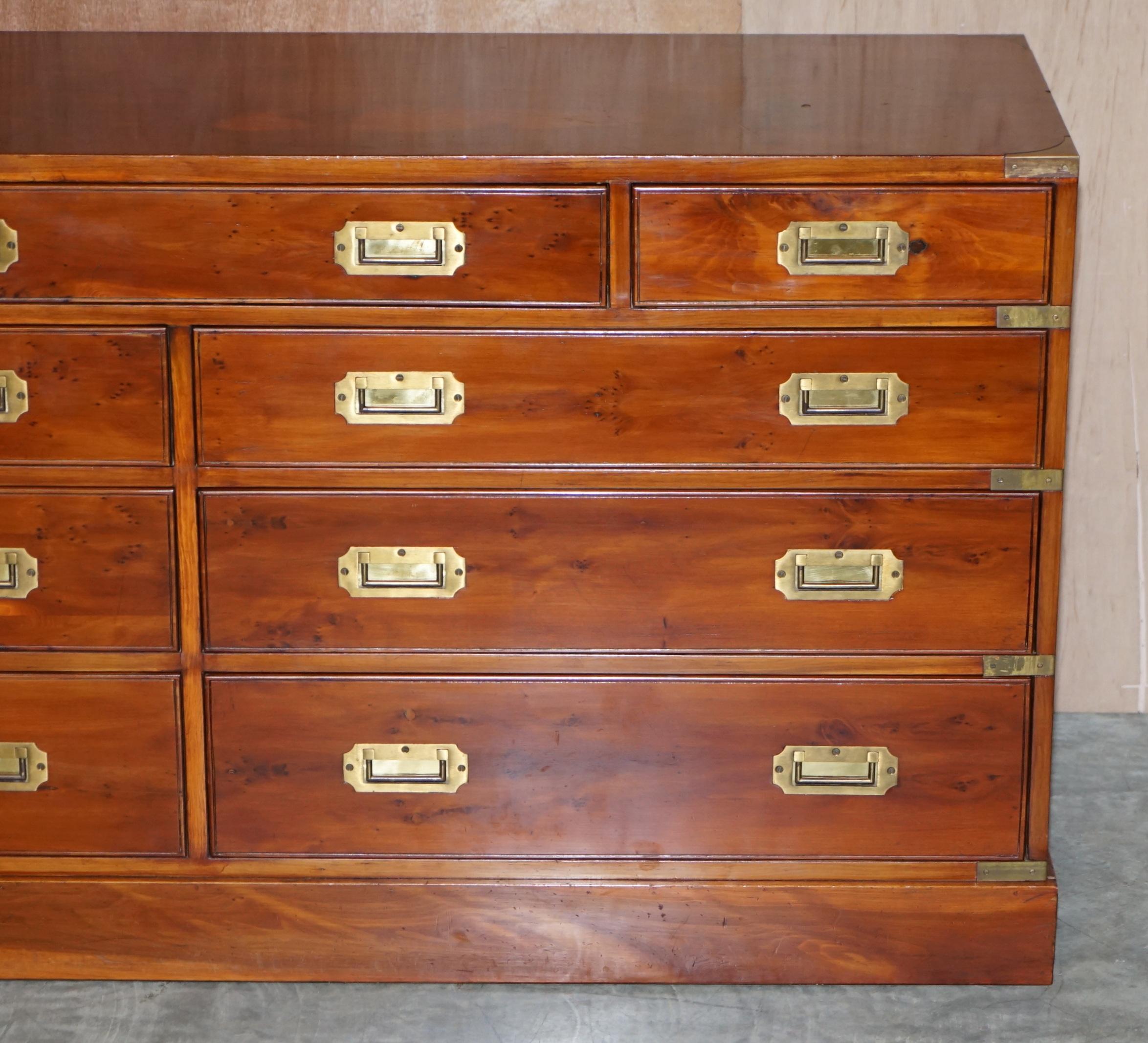 Hand-Crafted Stunning Burr Yew Wood & Brass Military Campaign Sideboard / Chest of Drawers