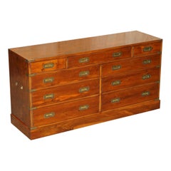 Vintage Stunning Burr Yew Wood & Brass Military Campaign Sideboard / Chest of Drawers