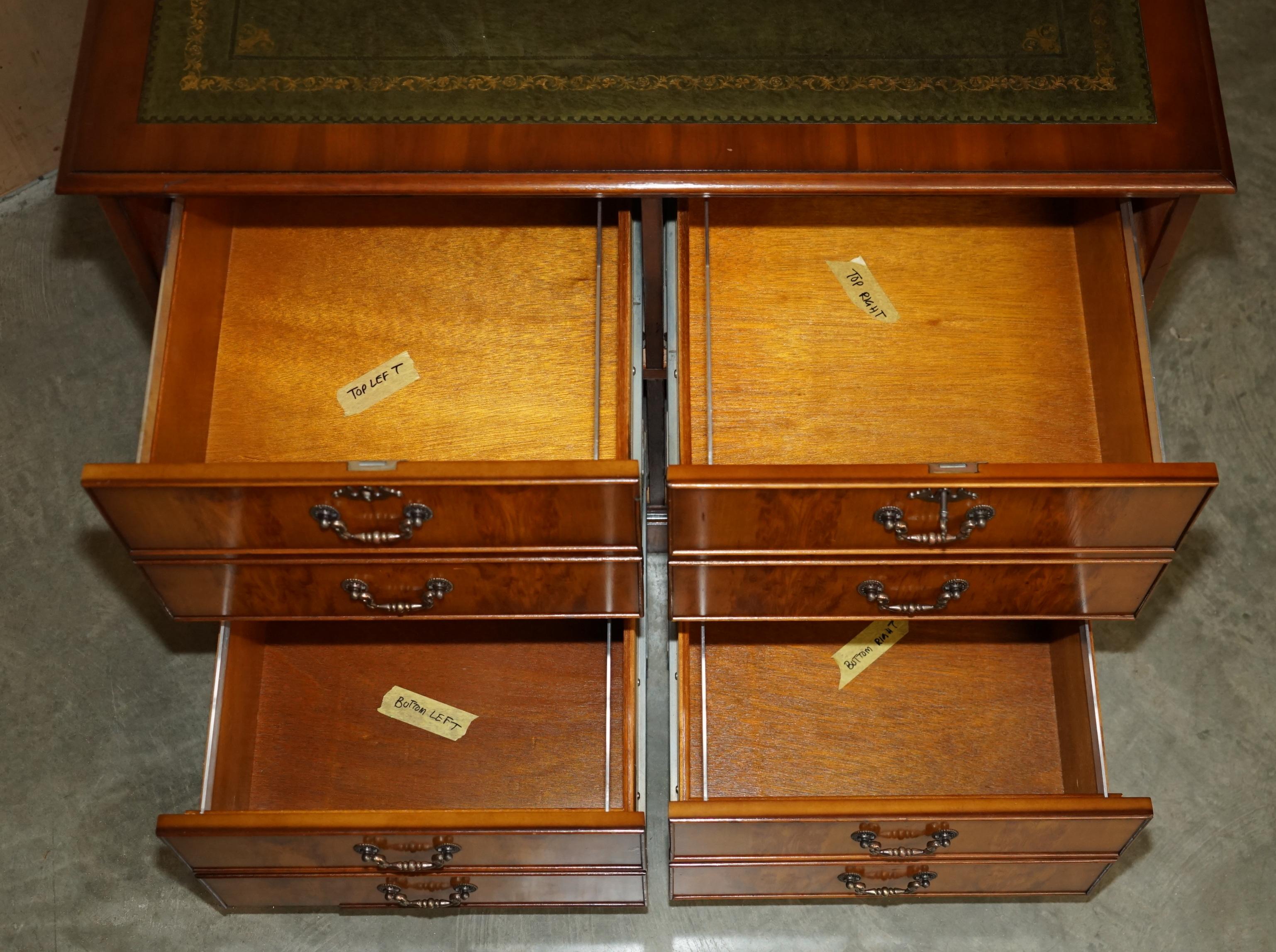 STUNNING BURR YEW WOOD GREEN LEATHER EXTRA LARGE QUAD DRAWERS FILING CABiNET For Sale 7