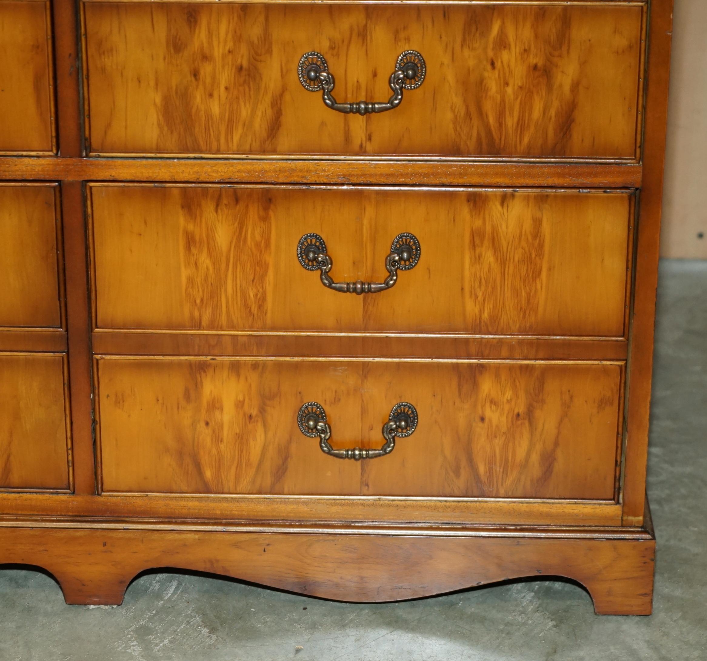 20th Century STUNNING BURR YEW WOOD GREEN LEATHER EXTRA LARGE QUAD DRAWERS FILING CABiNET For Sale
