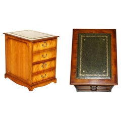 STUNNiNG BURR YEW WOOD GREEN LEATHER TOPPED DRAWERS FILING CABINET PART OF SUITE