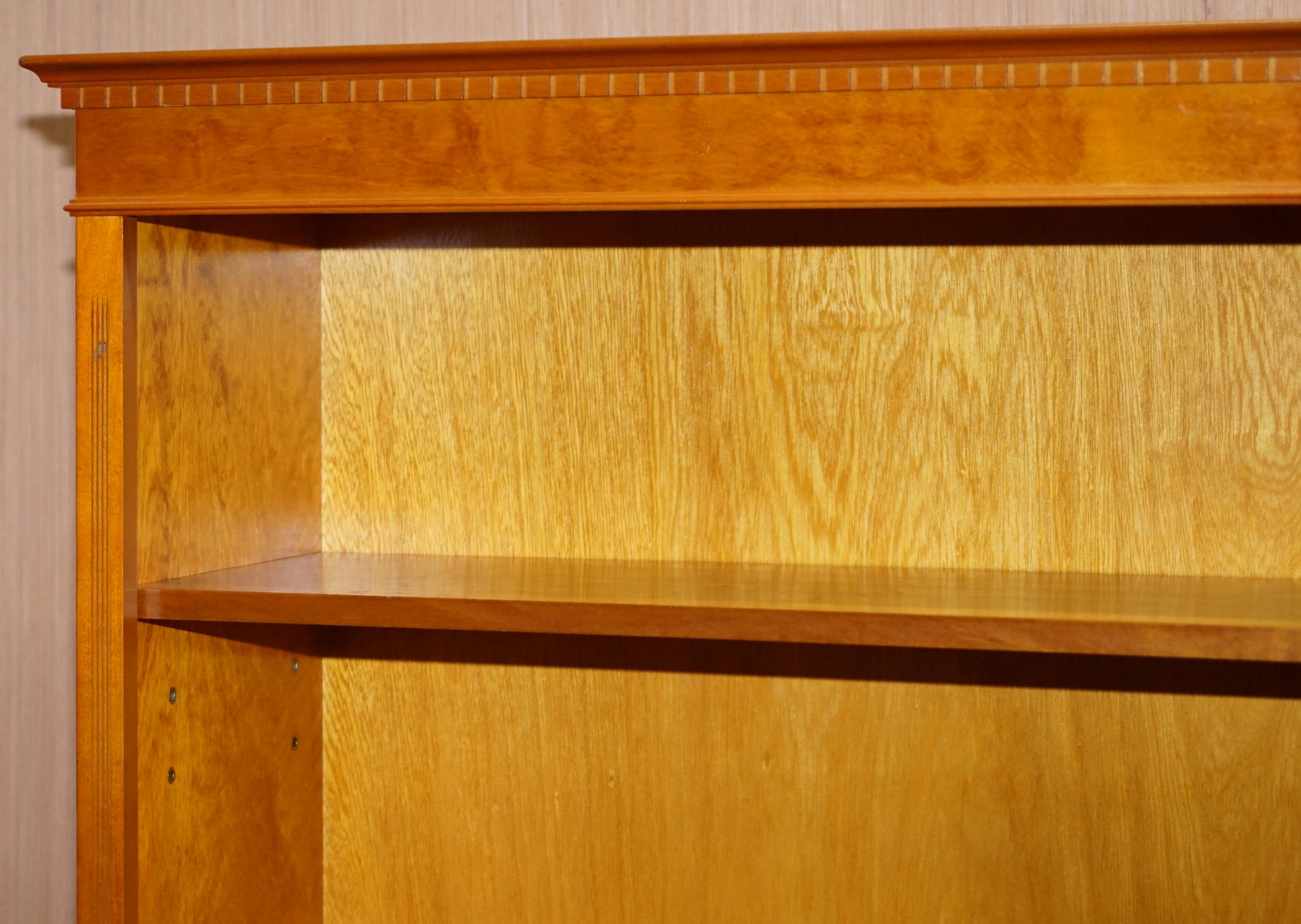 English Stunning Burr Yew Wood Library Legal Bookcase with Height Adjustable Shelves