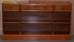 Stunning Burr Yew Wood Library Sideboard with Three Long Drawers and Bookcase