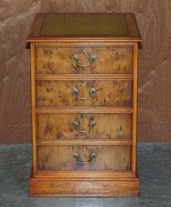 Stunning Burr Yew Wood Office Filing Cabinet with Nice Green Leather Top