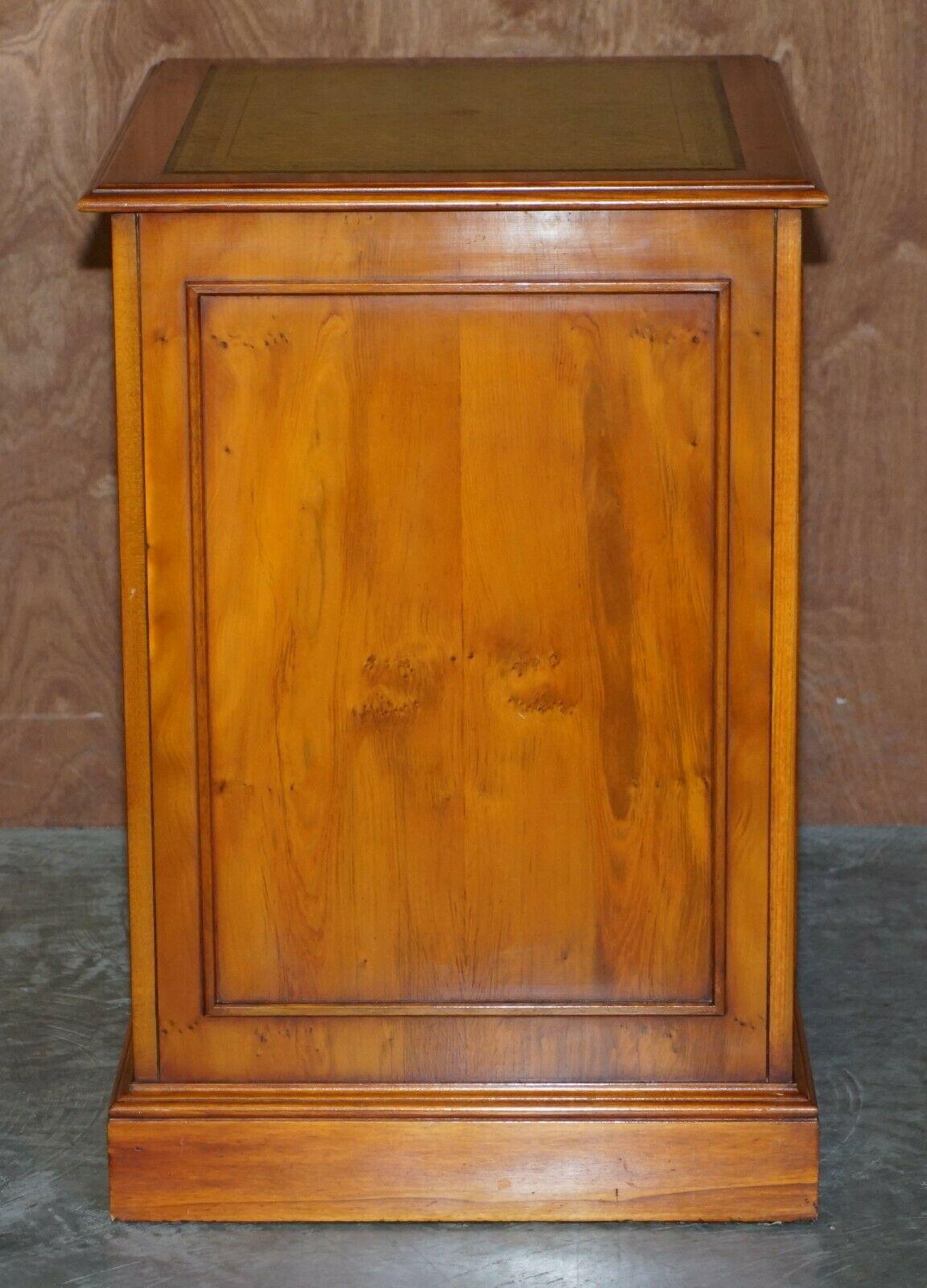 20th Century Stunning Burr Yew Wood Office Filing Cabinet with Nice Green Leather Top