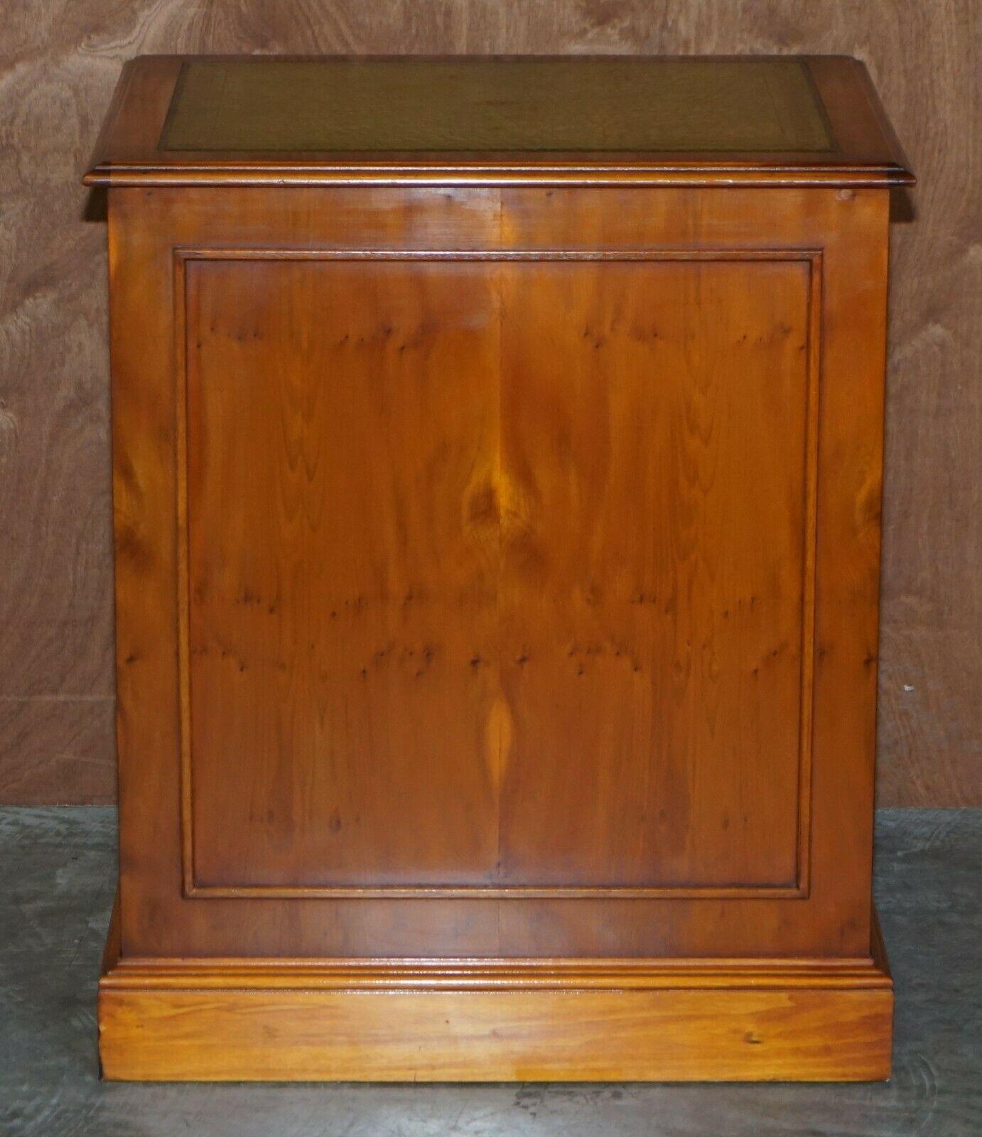 Stunning Burr Yew Wood Office Filing Cabinet with Nice Green Leather Top 1