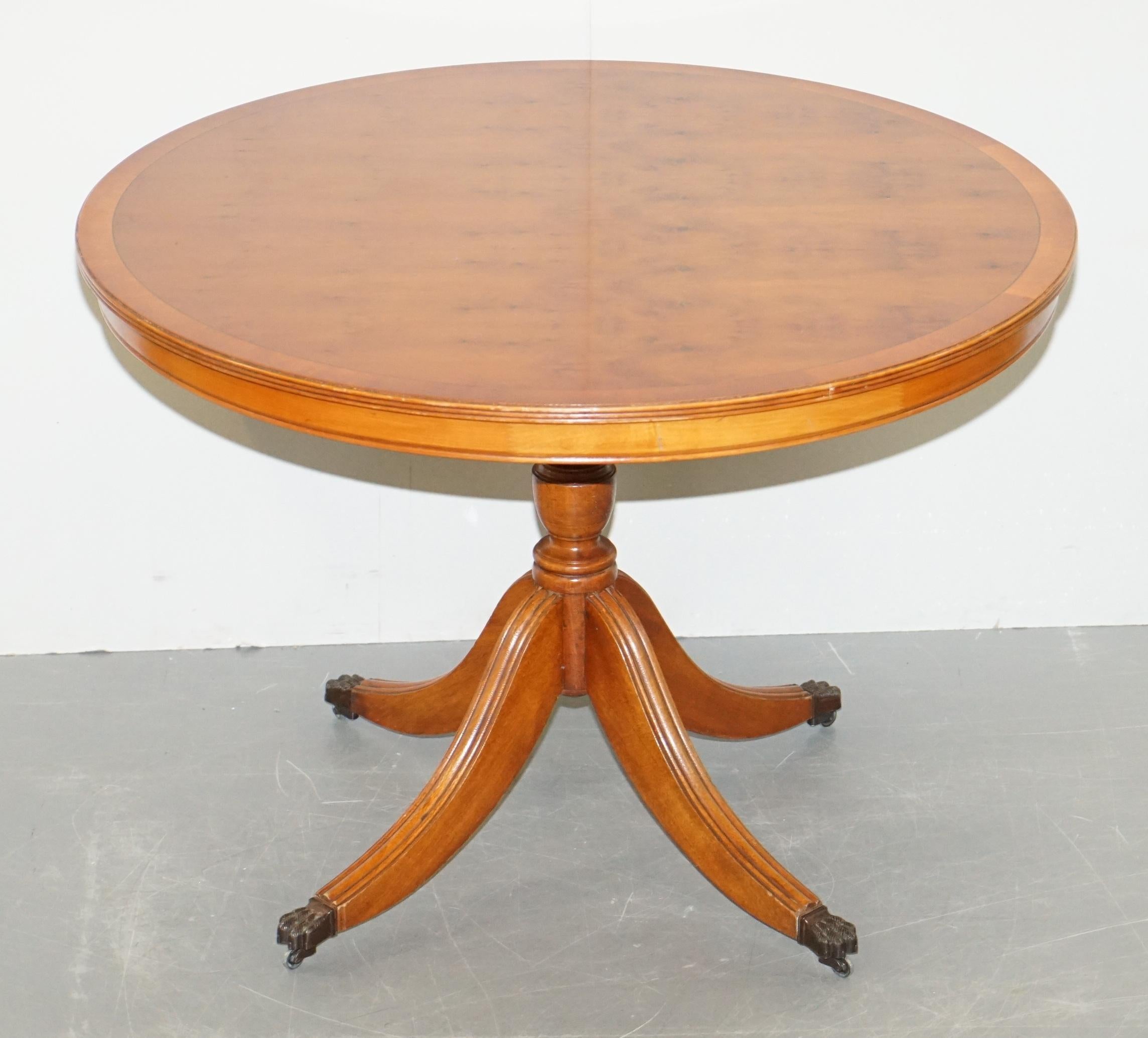 We are delighted to offer for sale this lovely handmade Burr Yew tilt-top dining or occasional centre table.

A good looking and well made piece> size wise it can be used as a four person dining table or as a centre table to be placed in the