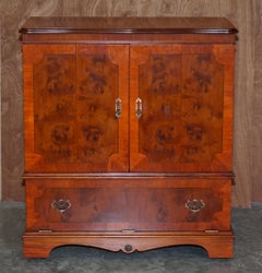Stunning Burr Yew Wood TV Media Cupboard Designed to House Television & Boxes