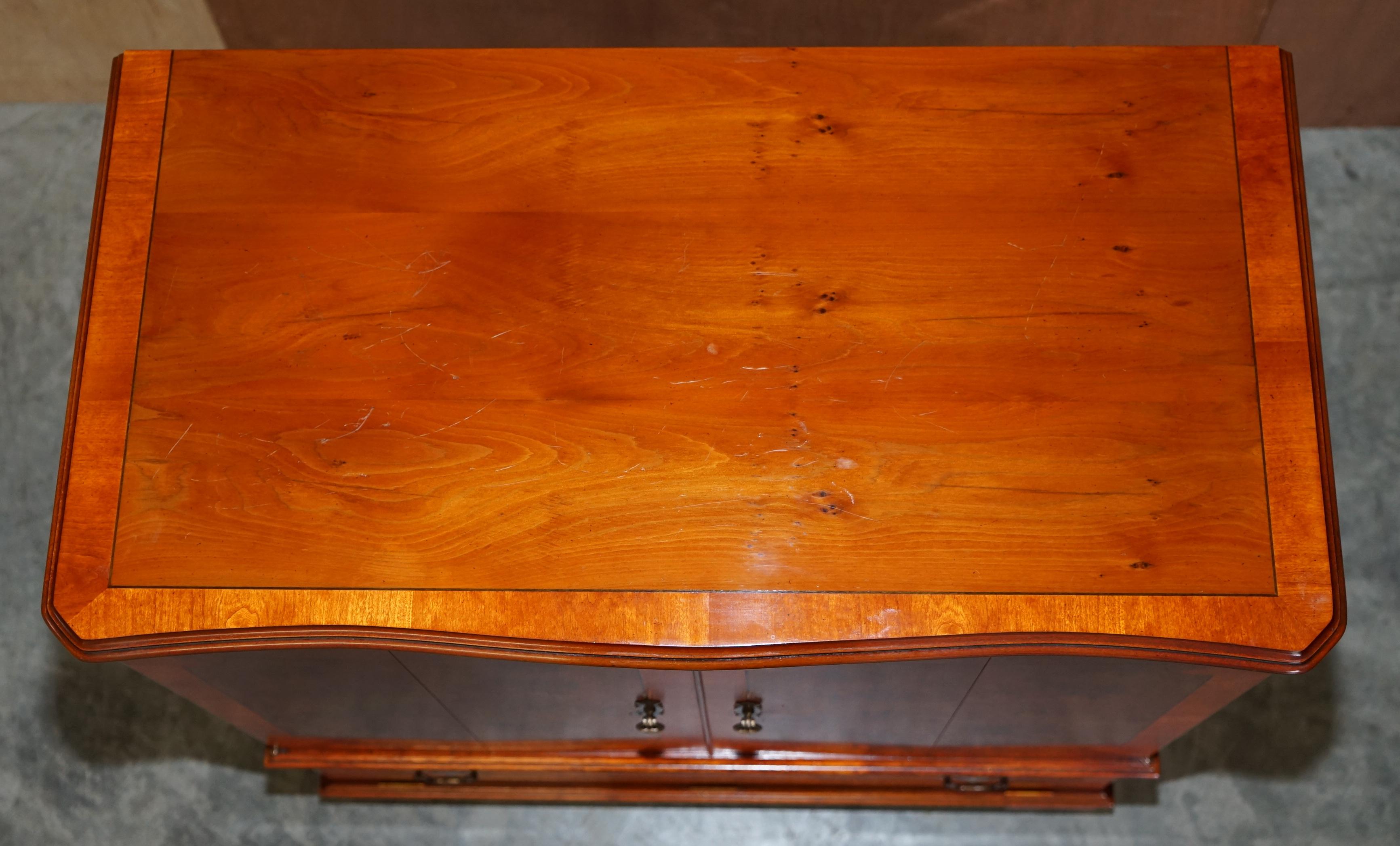 Hand-Crafted Stunning Burr Yew Wood TV Media Cupboard Designed to House Television & Boxes For Sale