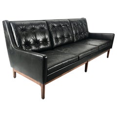 Stunning Button Tufted Leather and Walnut sofa by Gunlocke, Jens Risom Design