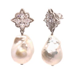 Stunning Byzantine Flower with Cultured Baroque Pearl Drop Earrings