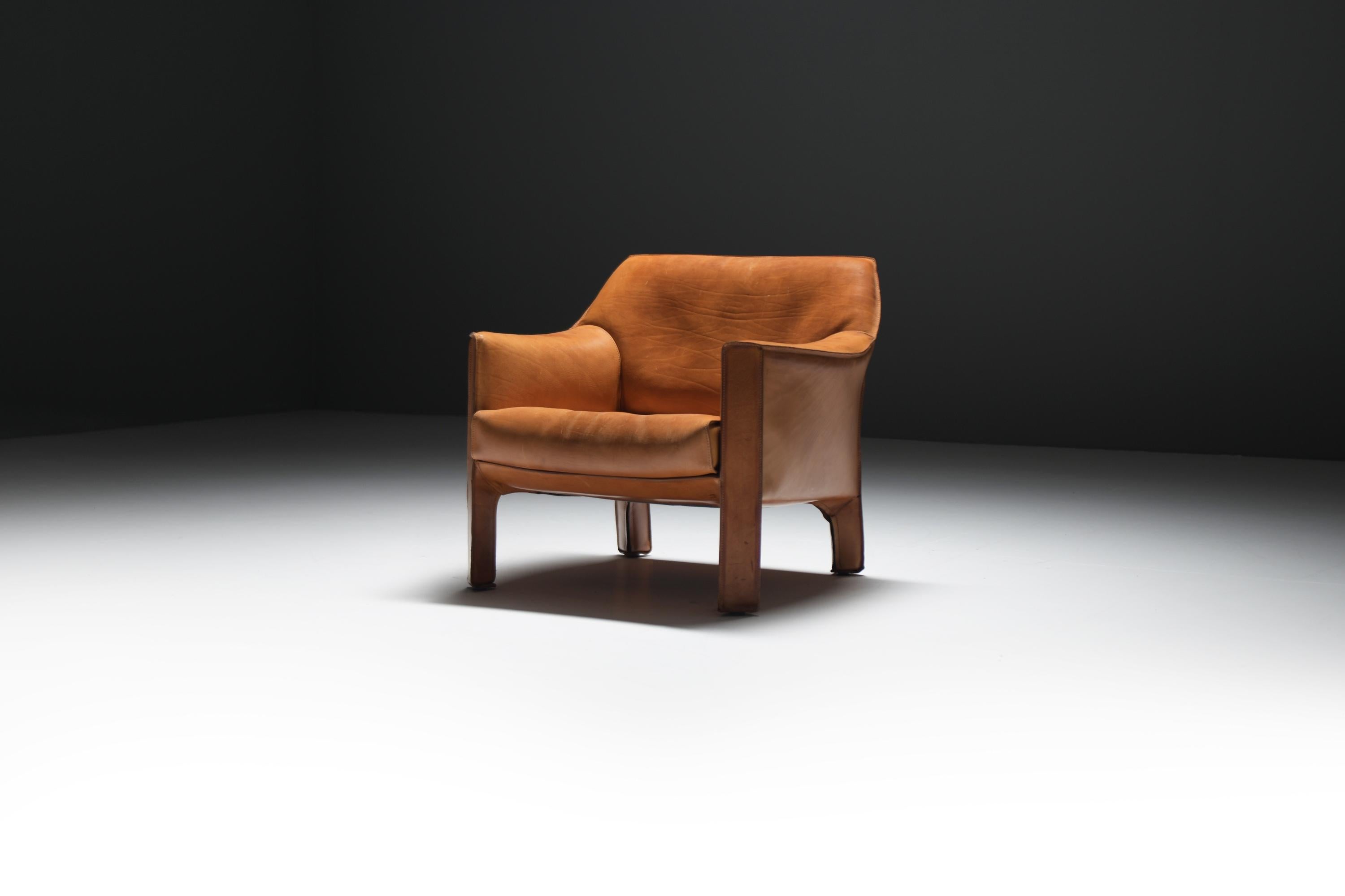 Mid-Century moderno Splendida sedia Cab 415 in pelle naturale cognac - Mario Bellini - Cassina Italy in vendita