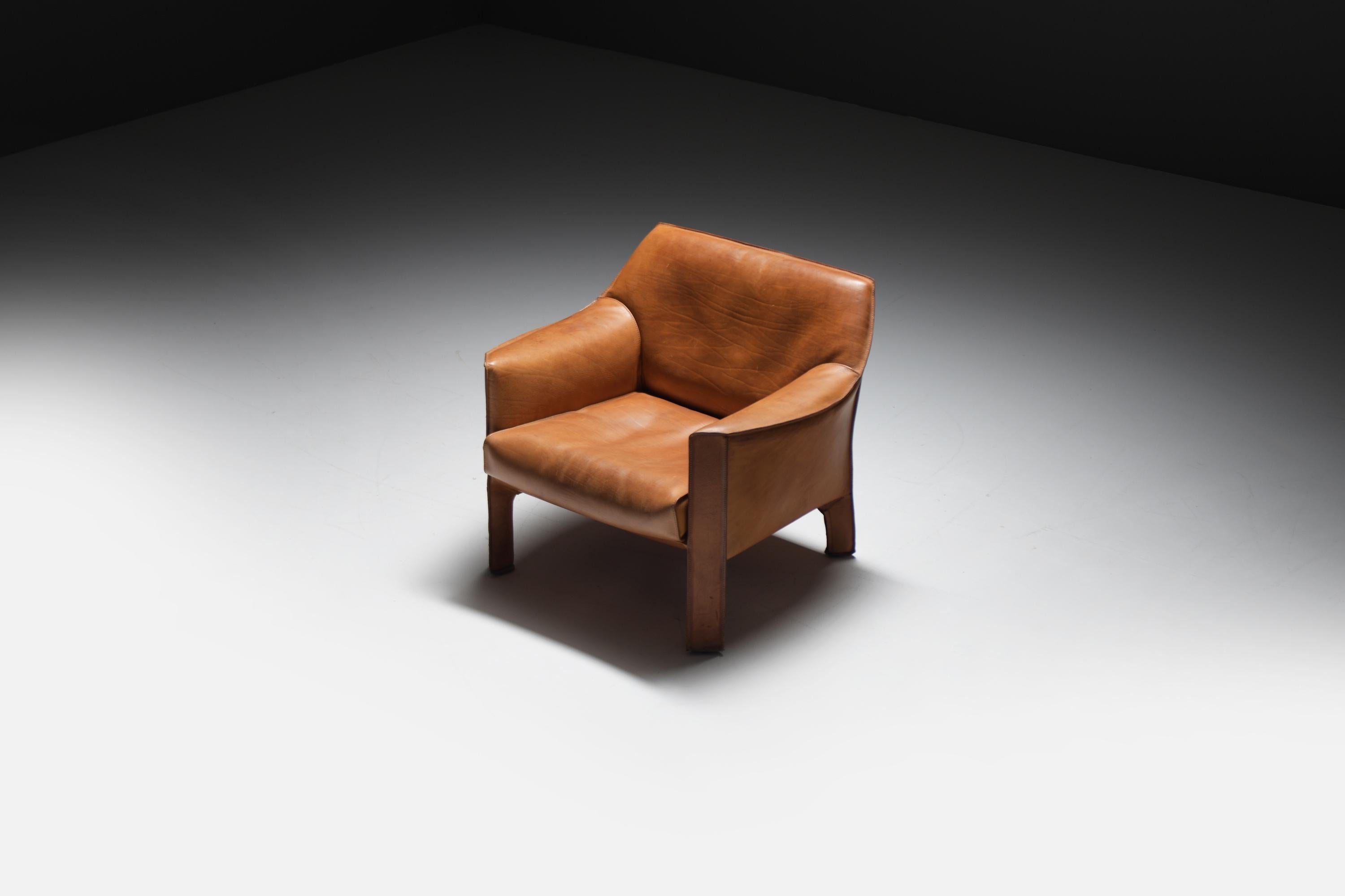 Italiano Splendida sedia Cab 415 in pelle naturale cognac - Mario Bellini - Cassina Italy in vendita
