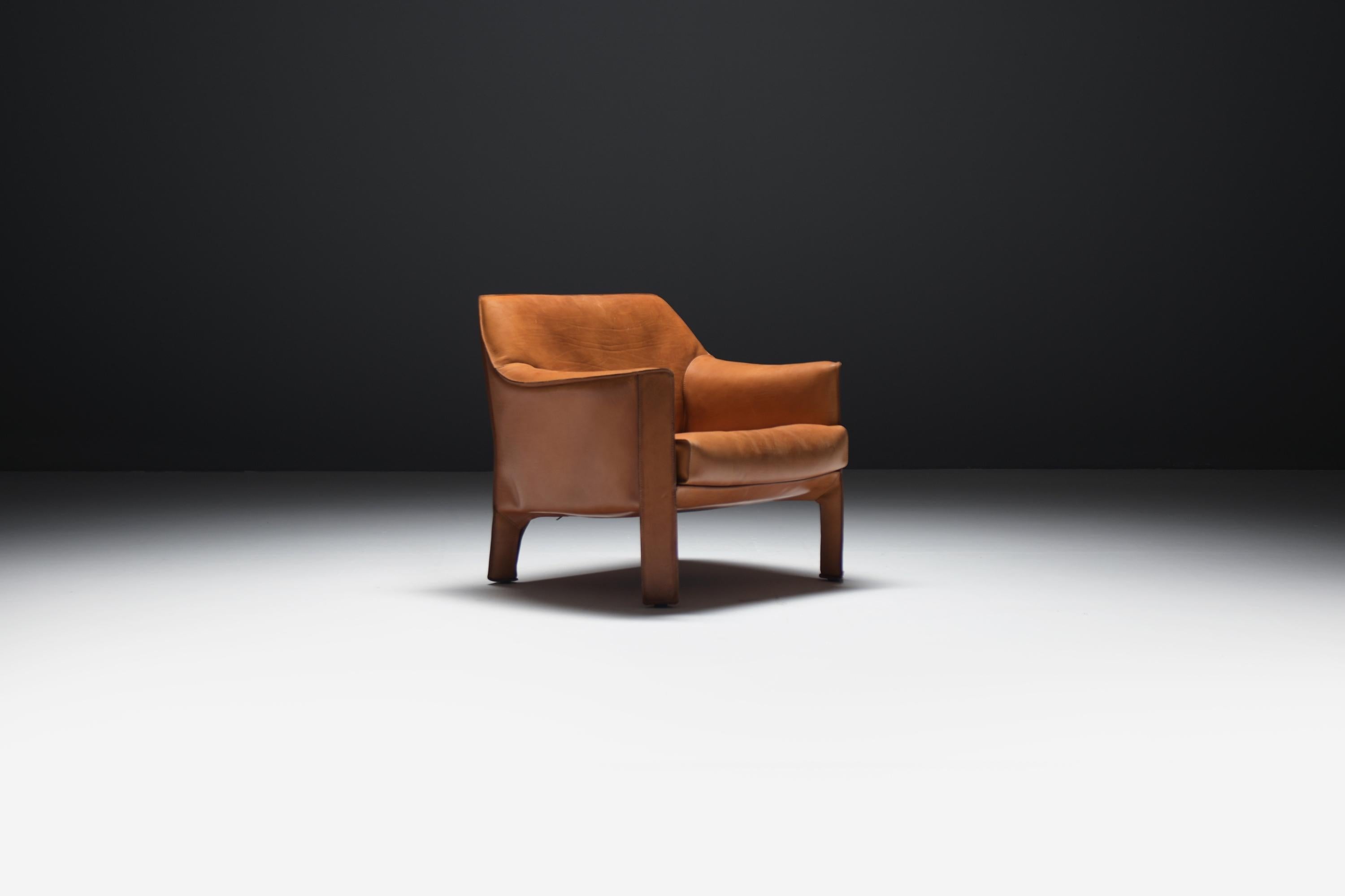 Splendida sedia Cab 415 in pelle naturale cognac - Mario Bellini - Cassina Italy In condizioni buone in vendita a Buggenhout, Oost-Vlaanderen